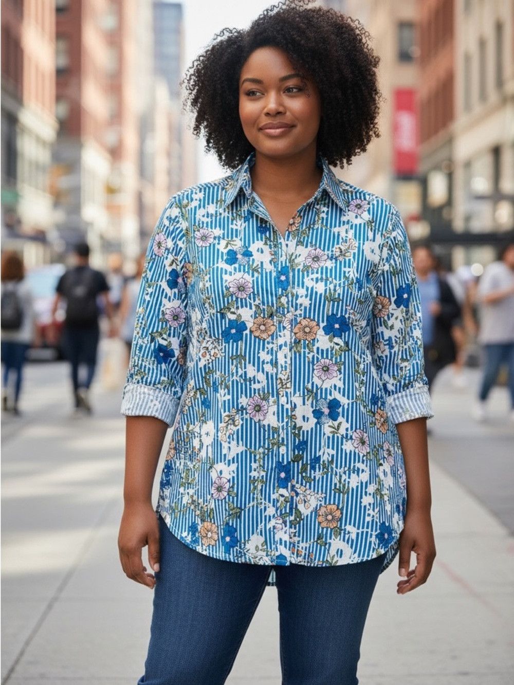 Other New CW Classics Blue Floral Stripe Button-Down Cotton Shirt Size XL / US 12-14 / IT 48-50 - 1 Thumbnail