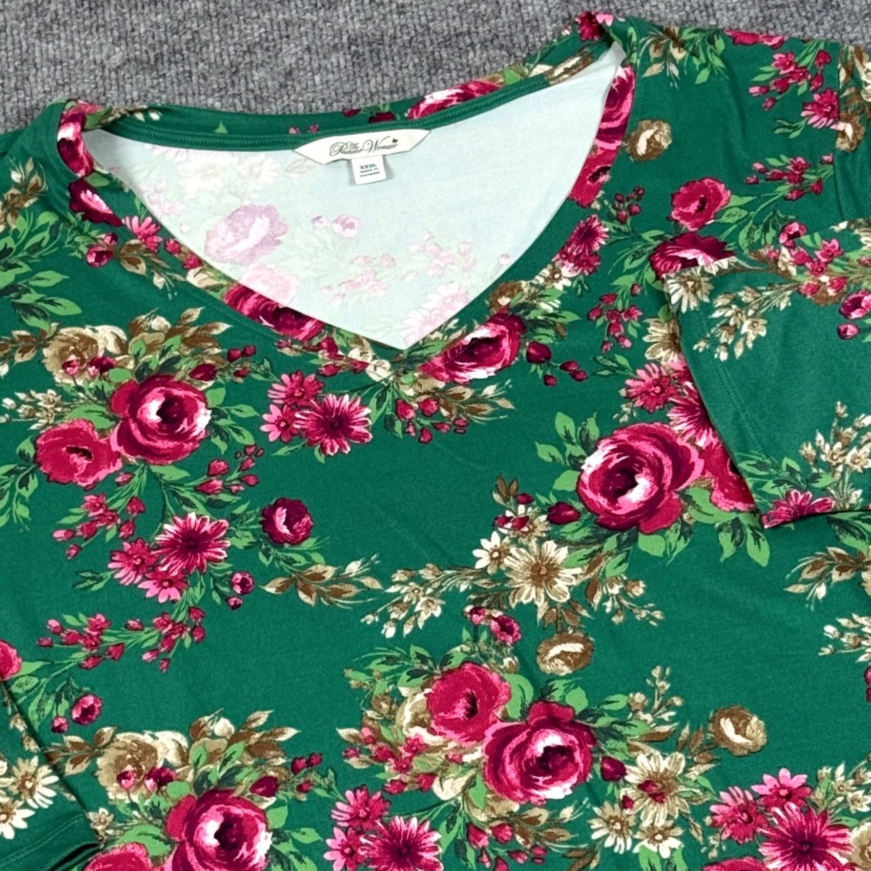 Vintage Pioneer Woman XXXL 3X Soft Floral V Neck 3/4 Sleeve Top Nature Garden Party Size XXL / US 16-18 / IT 52-54 - 2 Thumbnail