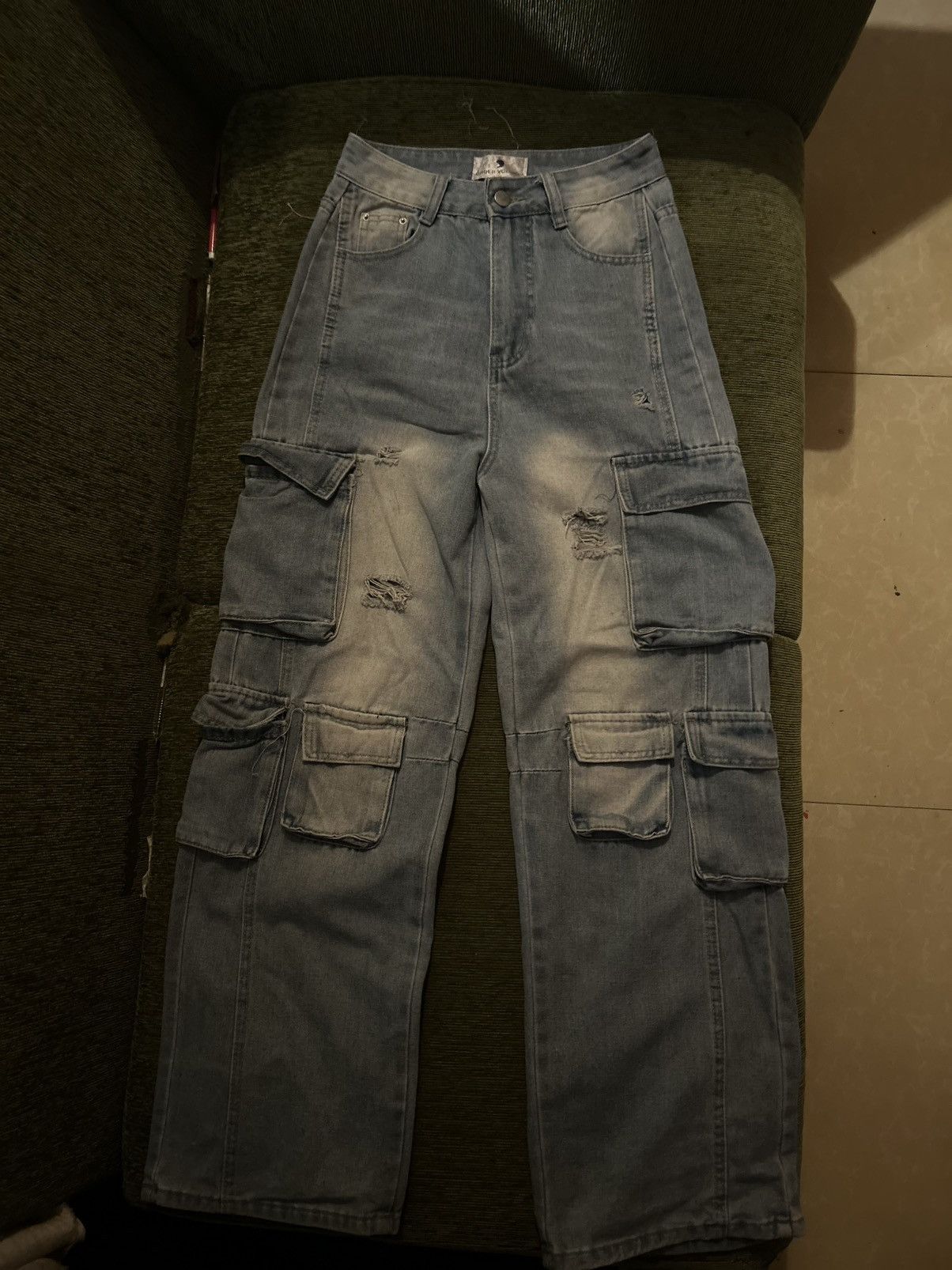 Other Light Wash Denim Cargo Pants Multi Pocket Streetwear Size 26" / US 2 / IT 38 - 1 Thumbnail