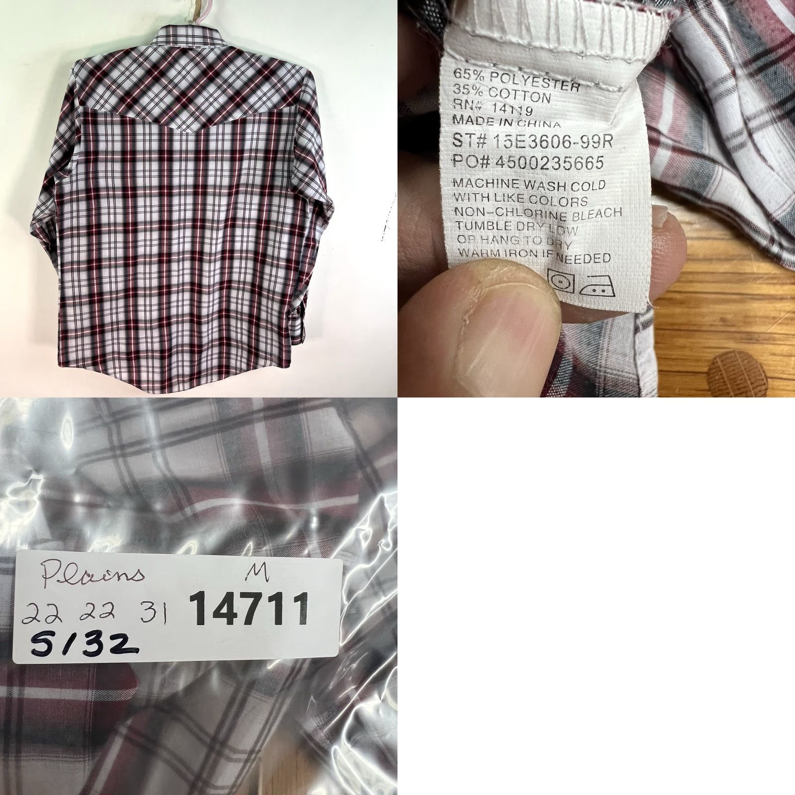 Vintage Plains Western Wear Shirt Mens Size M Maroon Long Sleeve Pearl Snap Checked Size US M / EU 48-50 / 2 - 8 Thumbnail