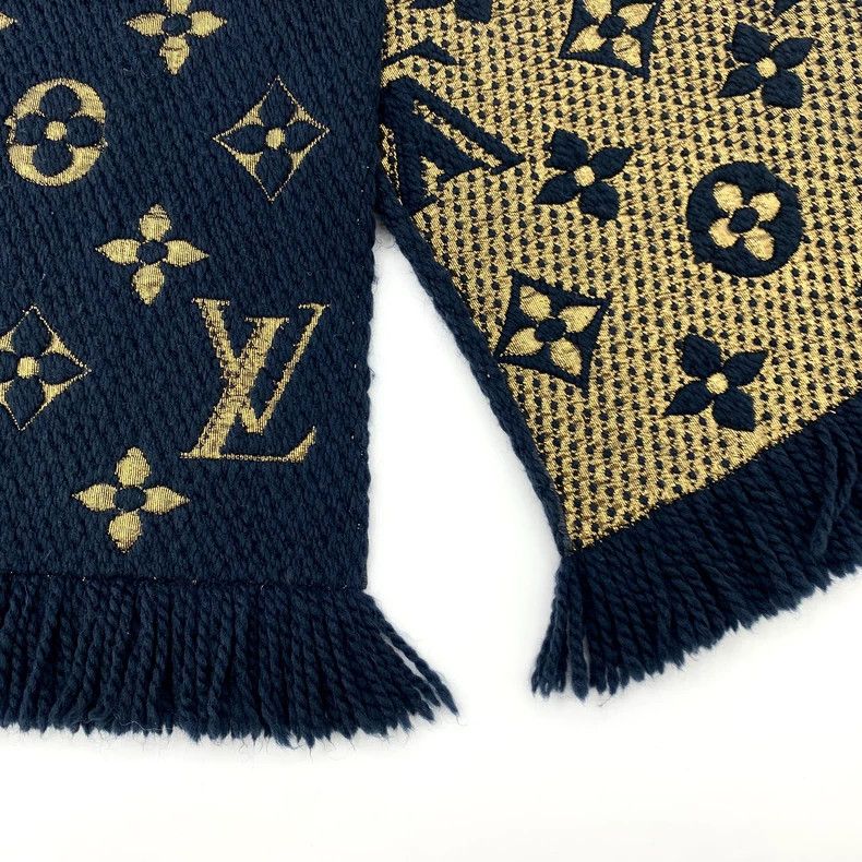 Louis Vuitton Louis Vuitton Dark blue logo full print wool tassel scarf Size ONE SIZE - 5 Thumbnail