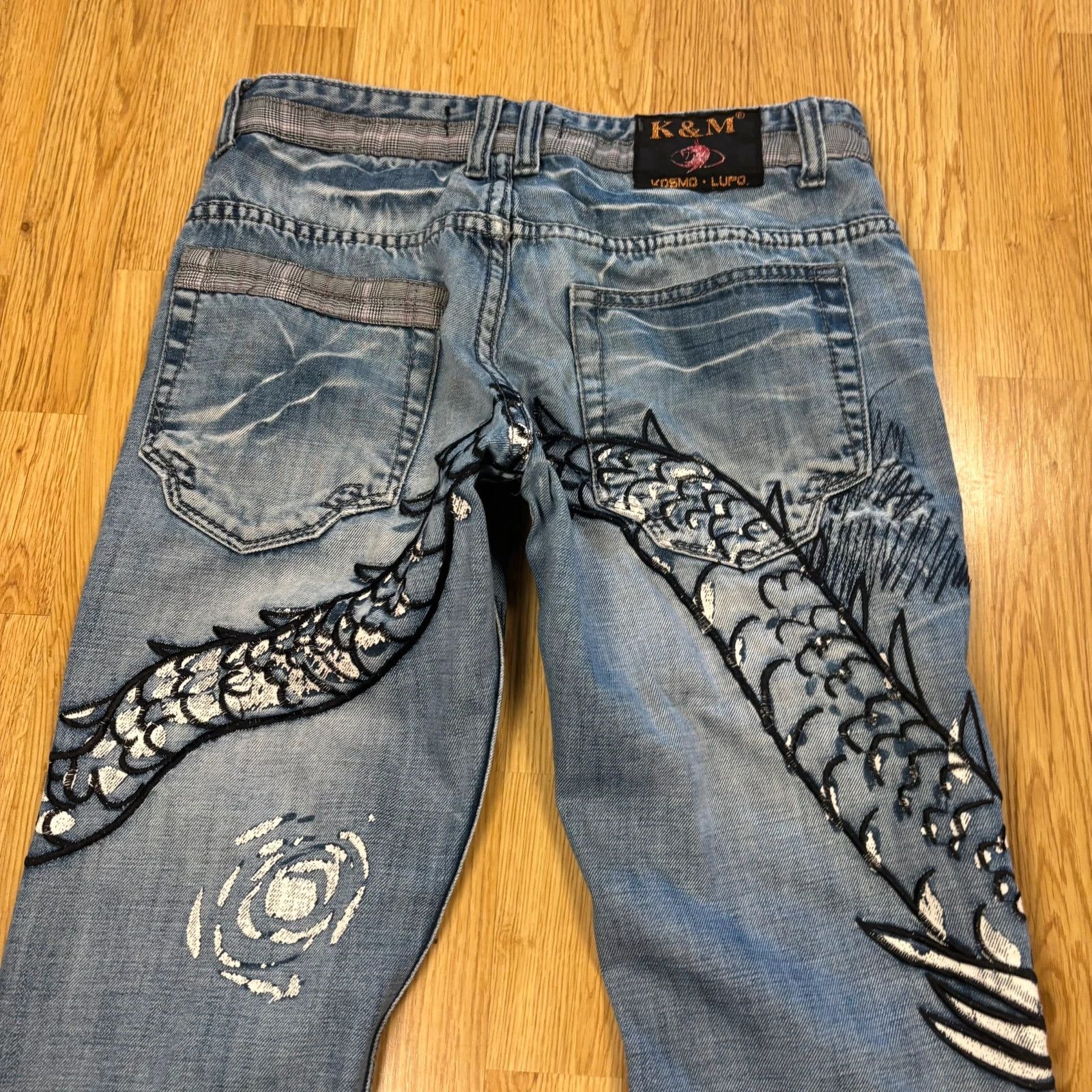Japanese Brand K&M Dragon Embroidered Distressed Jeans Y2K Size US 31 - 9 Thumbnail