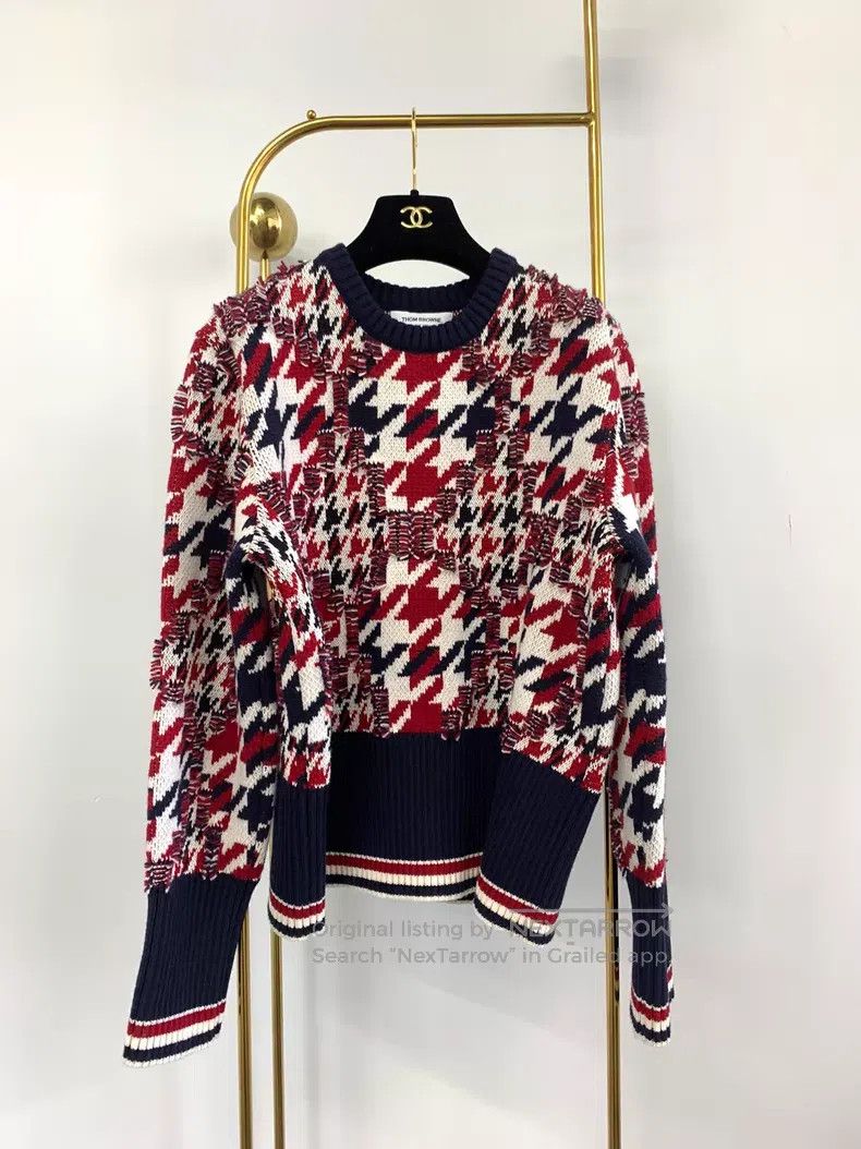 Thom Browne Thom Browne Red Houndstooth Sweater Size US S / EU 44-46 / 1 - 1 Thumbnail