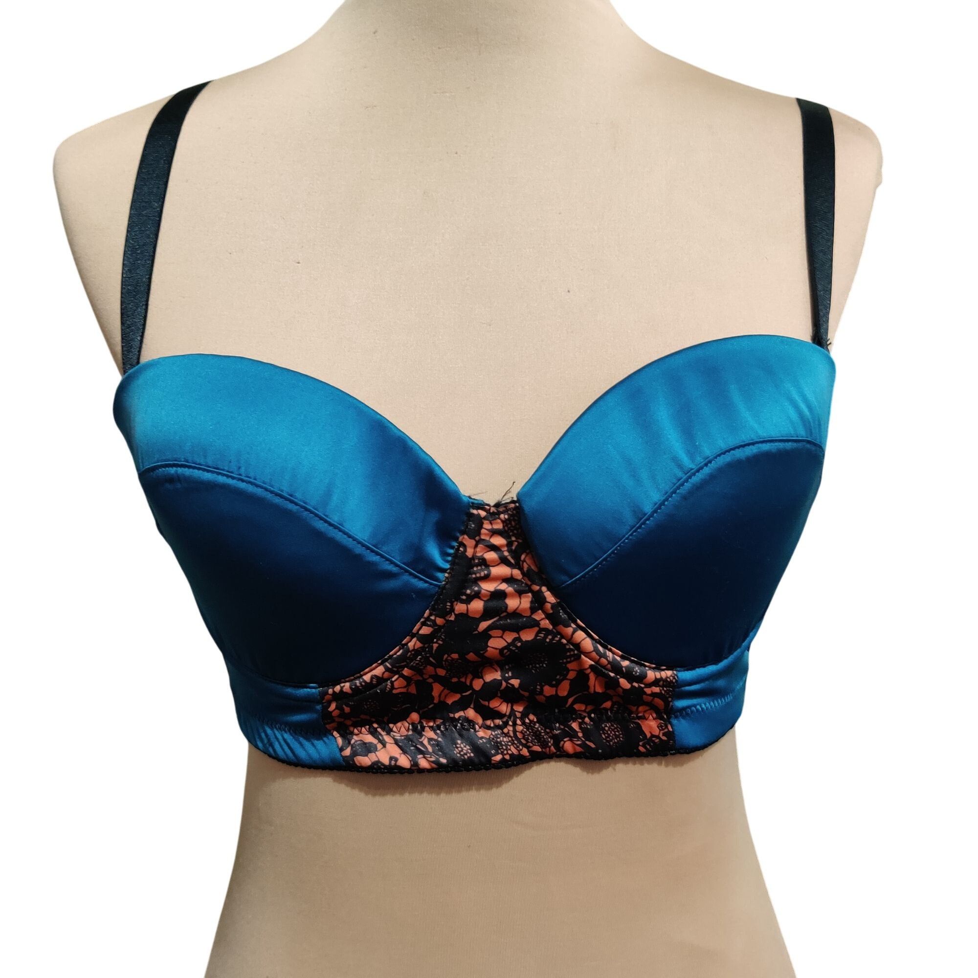 Other Playful Promises 34DD teal satin convertible bra black orang Size ONE SIZE - 1 Thumbnail