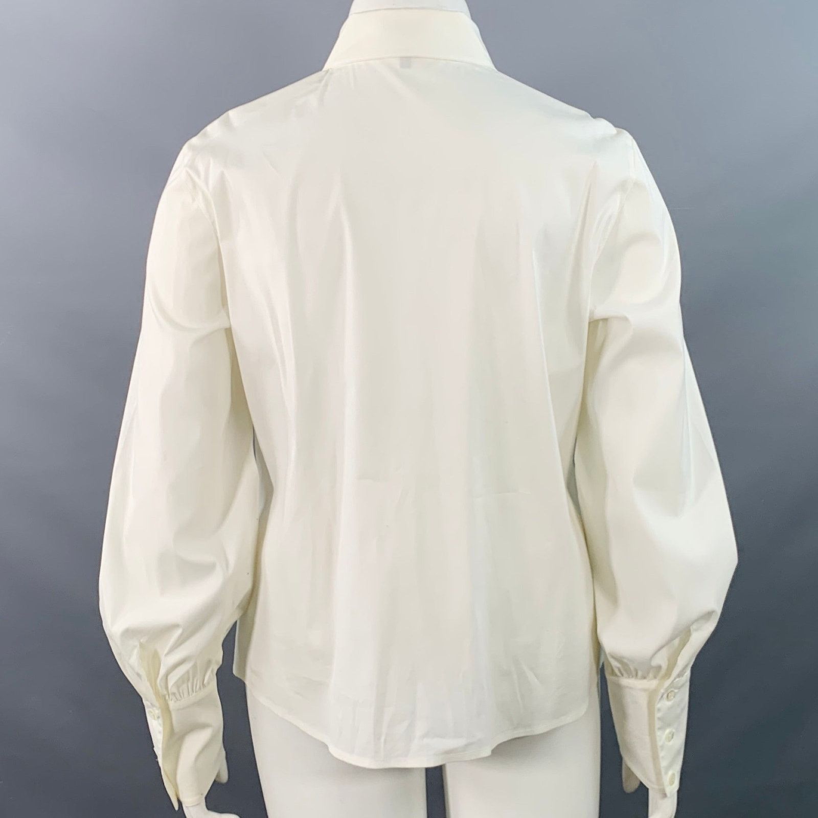Escada ESCADA XL Cream Cotton Blend Pleated Bib Button Up Shirt Size XL / US 12-14 / IT 48-50 - 4 Thumbnail