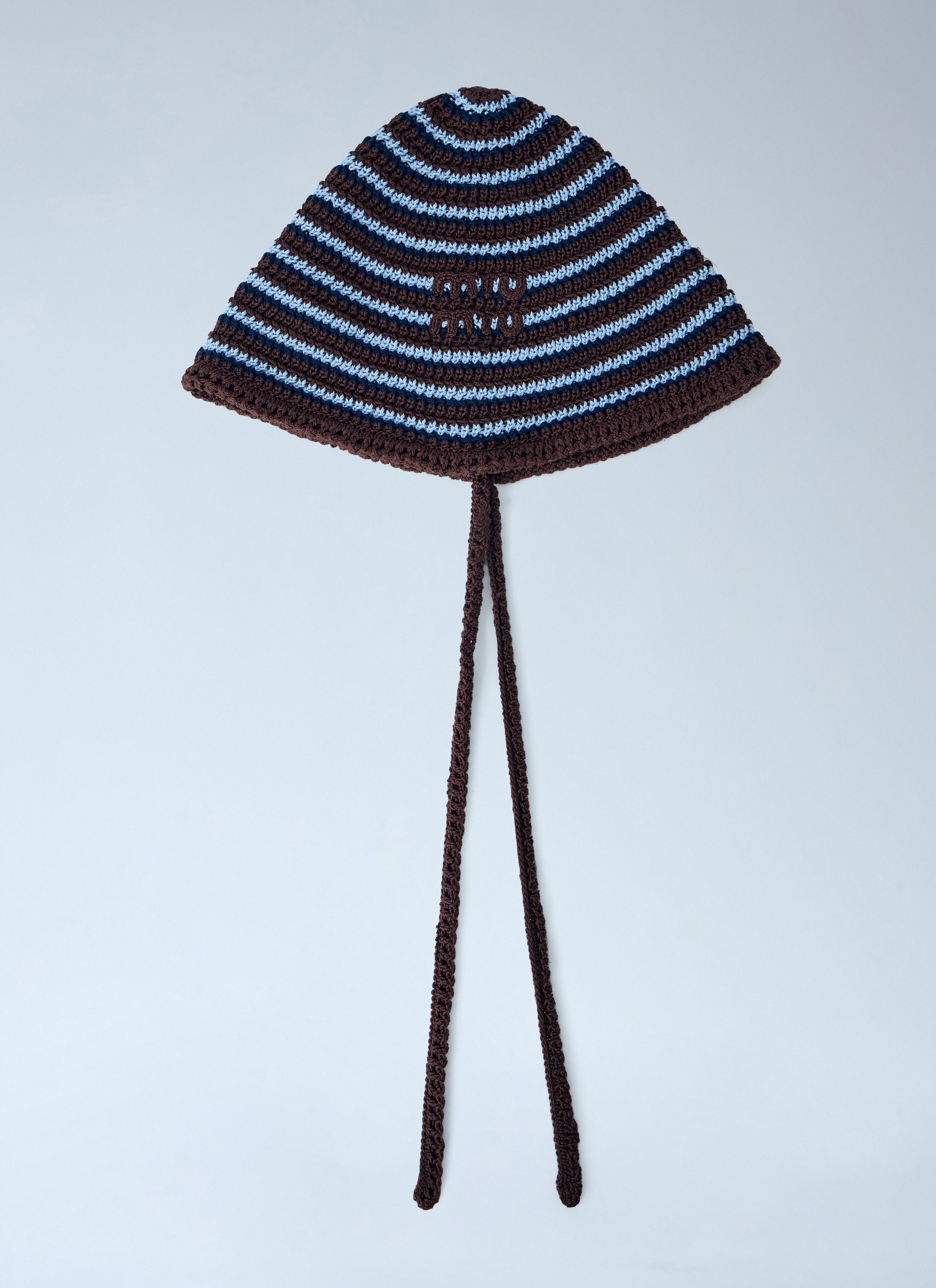 Miu Miu Striped Crochet Hat with Ties Size ONE SIZE - 1 Thumbnail