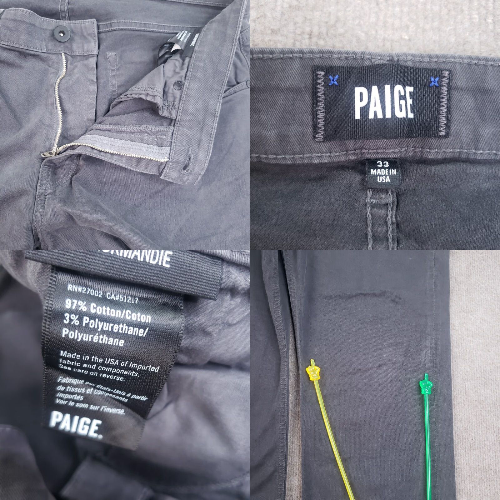 Paige Paige Mens Chino Pants 33x25 Extra Large XL Gray Flat Front Casual Straight Size US 33 - 8 Thumbnail