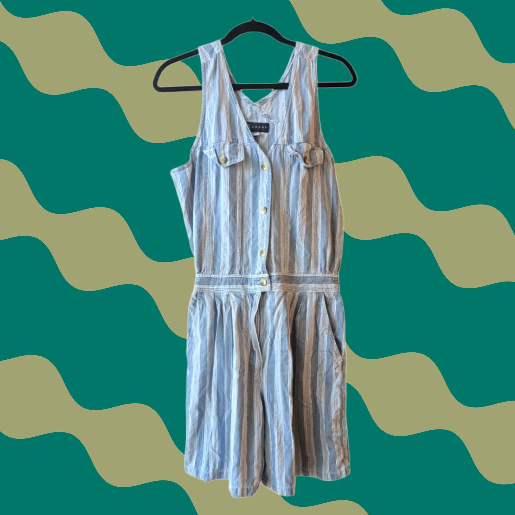 Vintage VINTAGE A/M Sport Romper Blue White Striped Sleeveless Button Front Size M Womens Shortall 90s Size 32" / US 10 / IT 46 - 1 Thumbnail