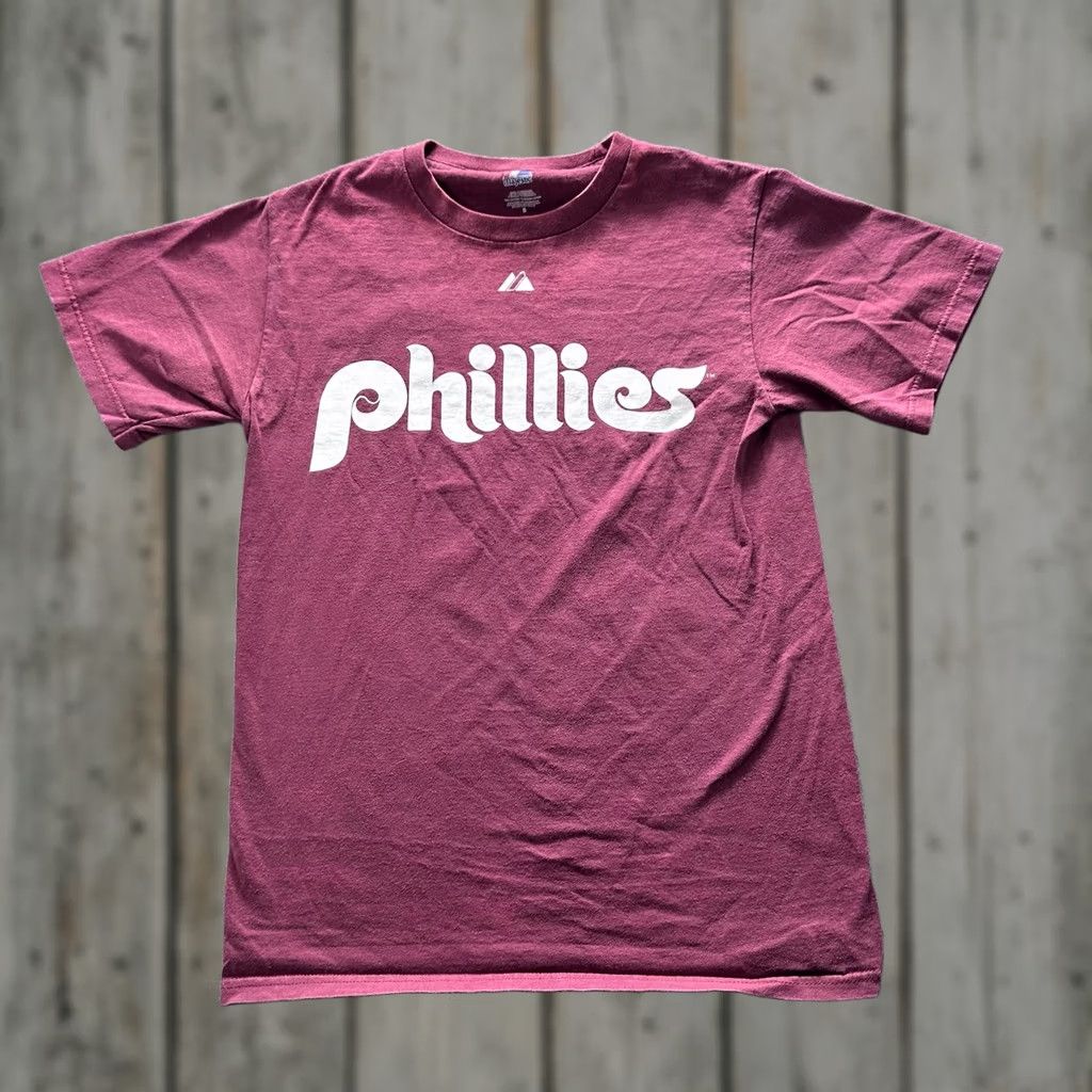 Vintage Majestic Shirt Mens S Red Phillies Graphic Tee Crewneck Tagless Cotton Jersey Size US S / EU 44-46 / 1 - 1 Thumbnail