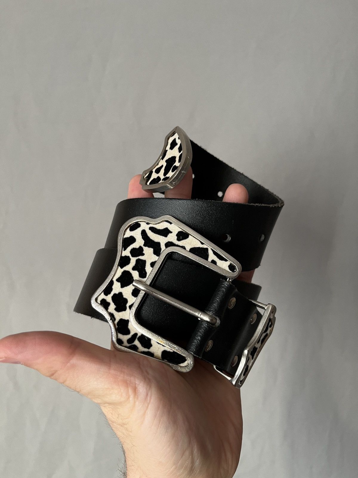 Cowboy Equipment × Vintage Cow Hair Pattern Dalmatian Cowboy Avant Garde Leather Belt Size ONE SIZE - 4 Thumbnail