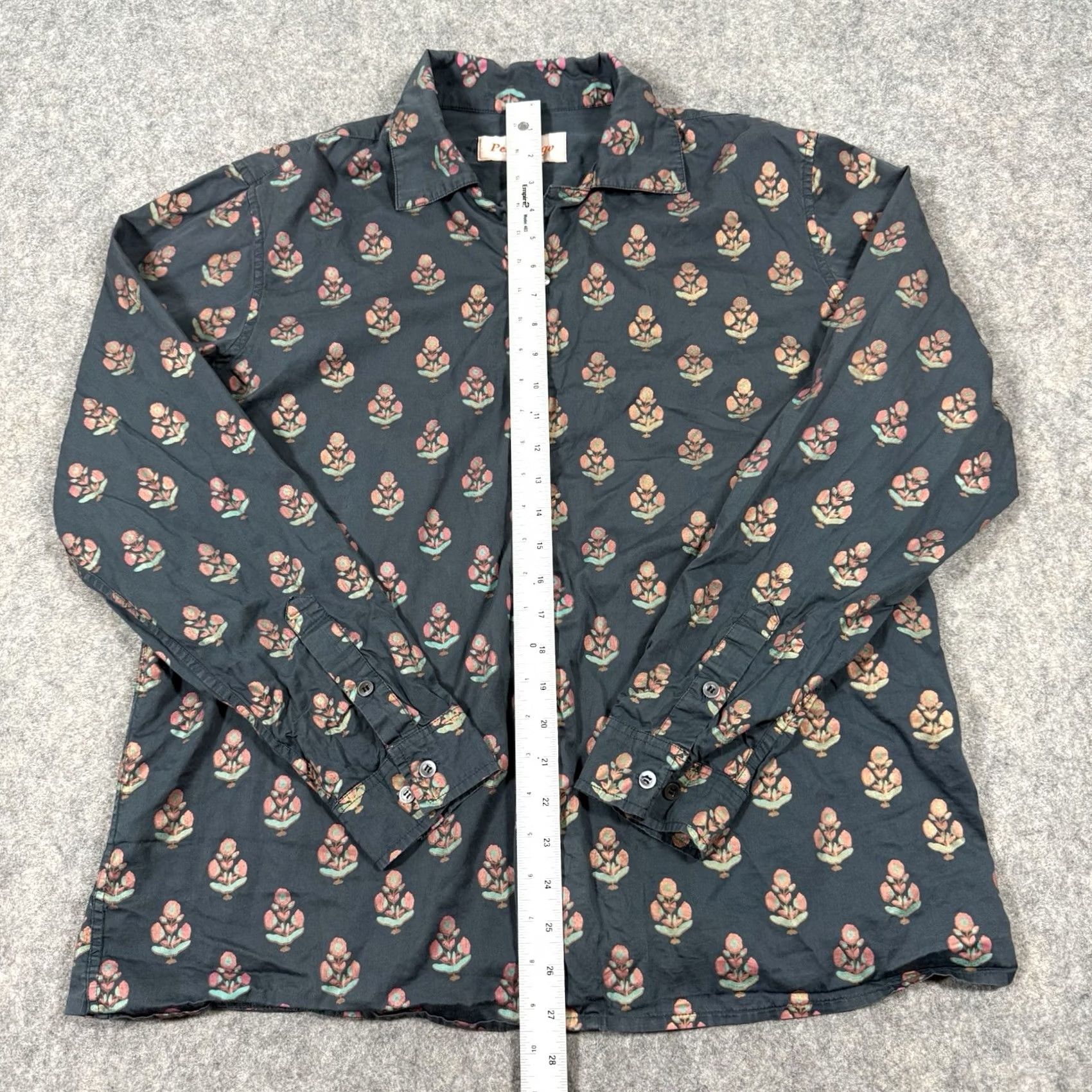 Vintage Perte D’ego Shirt XL Black Floral Print Button-Up Long Sleeve Men’s Regular Fit Size 46R - 7 Thumbnail