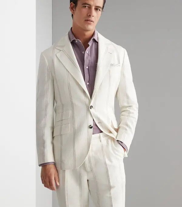 Brunello Cucinelli o1y0526 Single-breasted Blazer in White Size US S / EU 44-46 / 1 - 6 Thumbnail