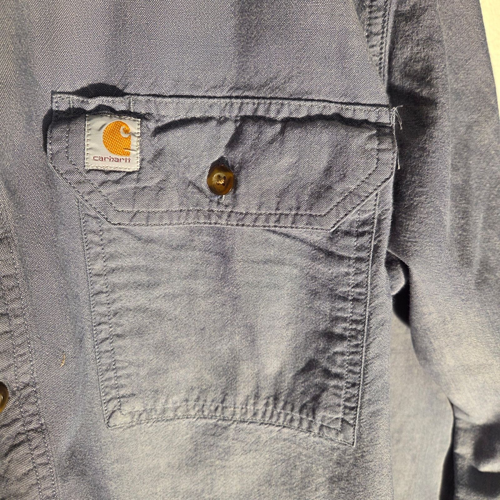 Carhartt Vintage Carhartt Solid Blue Button Up Long Sleeve - Men's L Size US L / EU 52-54 / 3 - 2 Thumbnail