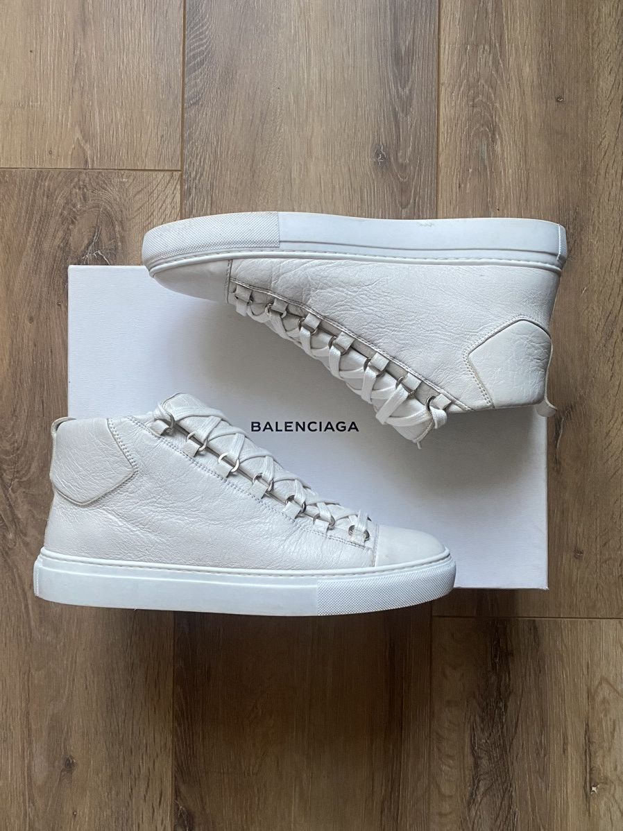 Balenciaga Arena High White Cracked Leather Sneakers