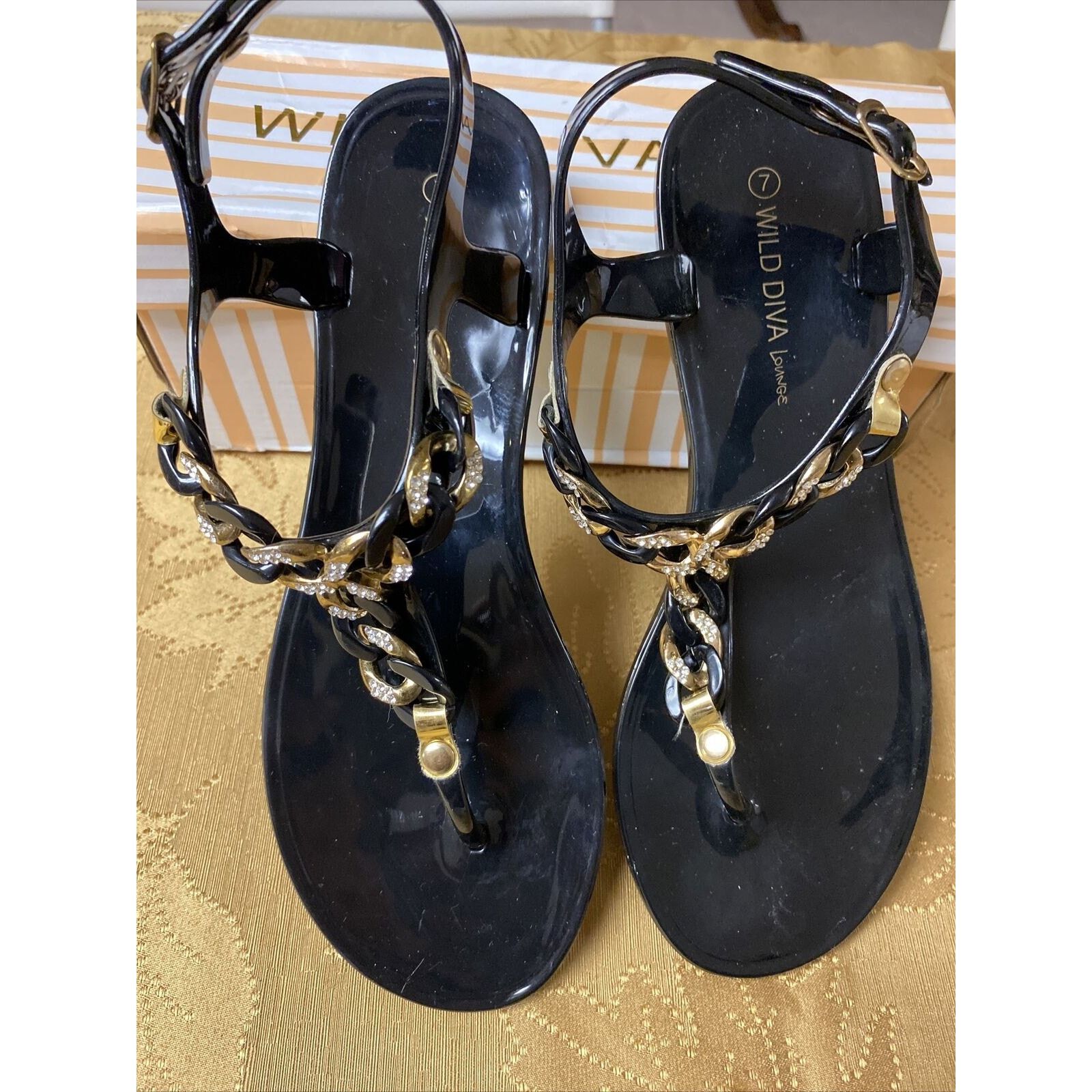 Other WILD DIVA LOUNGE Plastic Gel Rhinestone Sandals WMN 7Black Size US 7 / IT 37 - 1 Thumbnail