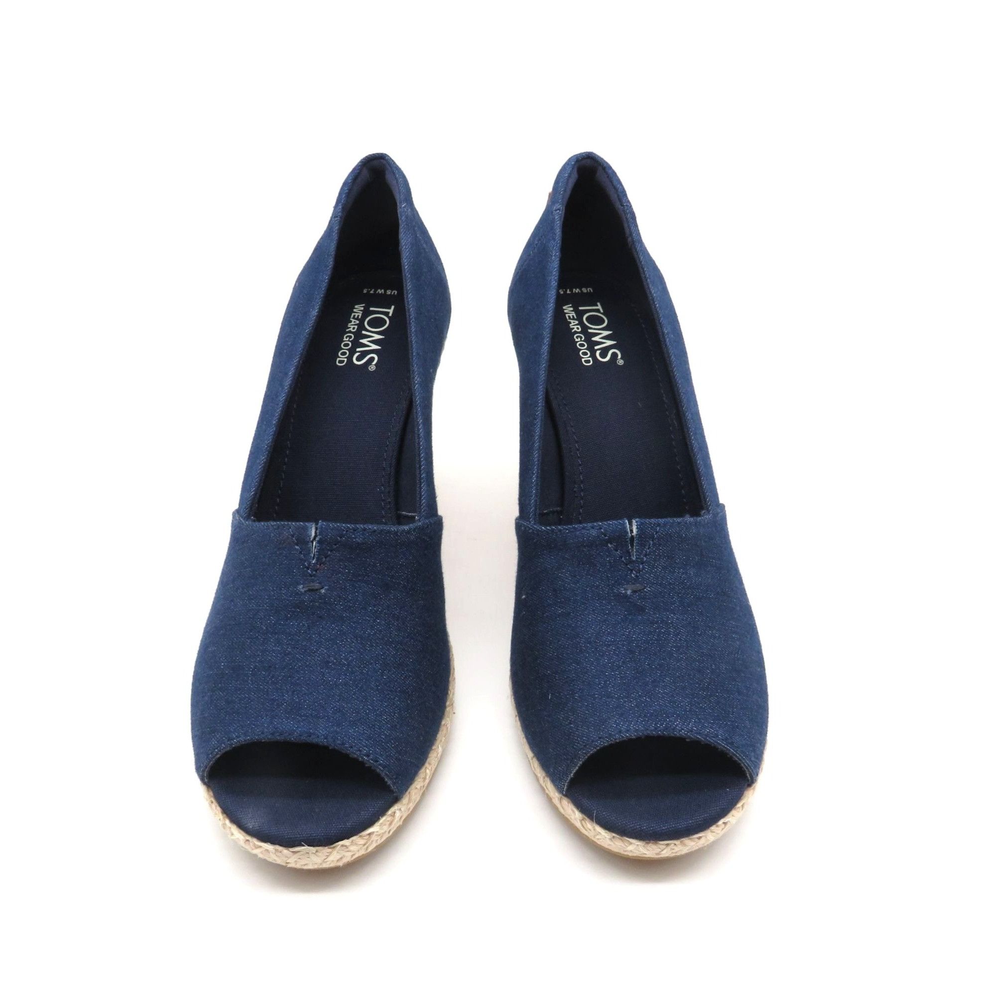 Toms Toms Michelle Navy Dark Denim Wedge Peep-Toe Shoes Size 7.5 Size US 7.5 / IT 37.5 - 3 Thumbnail