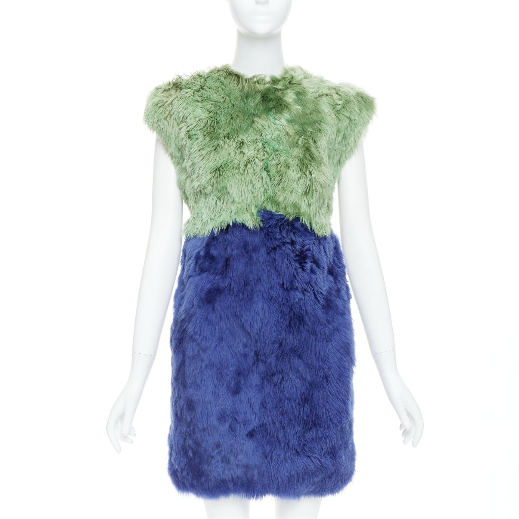 Dolce & Gabbana DOLCE GABBANA 2014 Runway blue green alpaca fur floral crystal buttons dress IT36 XXS Size XS / US 0-2 / IT 36-38 - 1 Thumbnail
