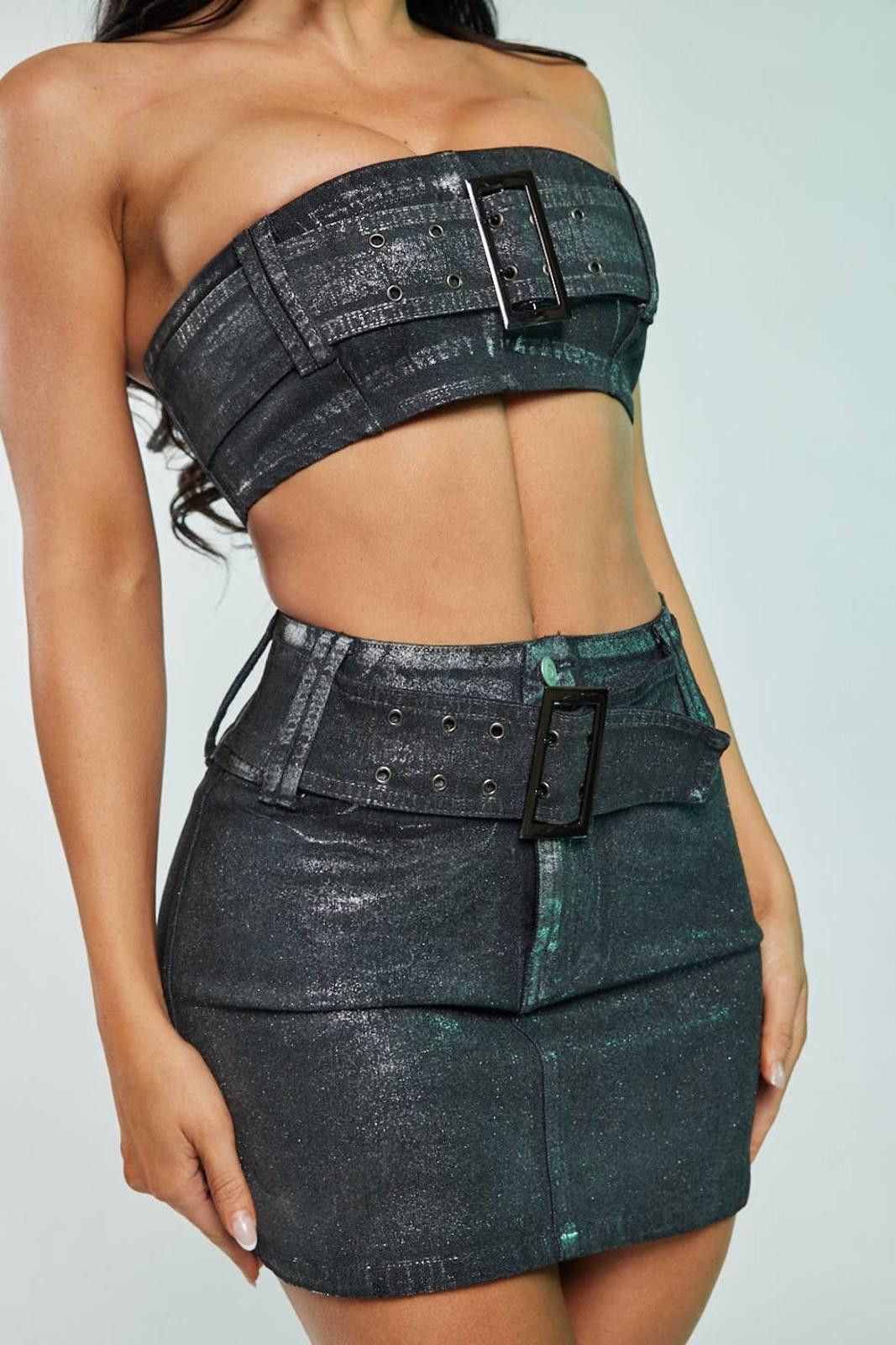 Other Foil Two Piece Denim Skirt Set by WFFS Size ONE SIZE - 1 Thumbnail