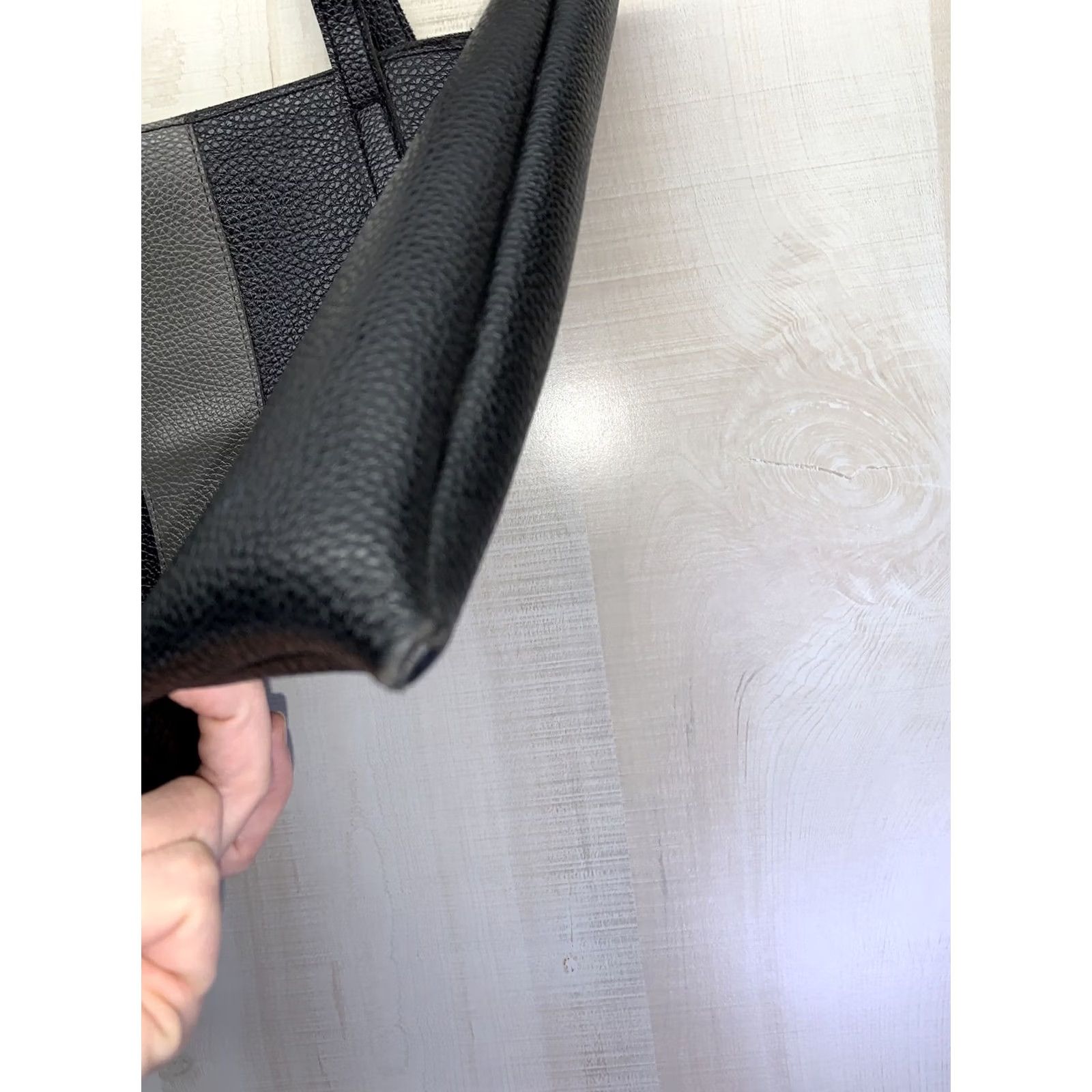 Vince Camuto Vince Camuto Tote Carryall All Leather Bag Purse Black/Gray -5376 Tote, Large, Pebbled, Vegan, Gray Hardware Women Size ONE SIZE - 4 Thumbnail