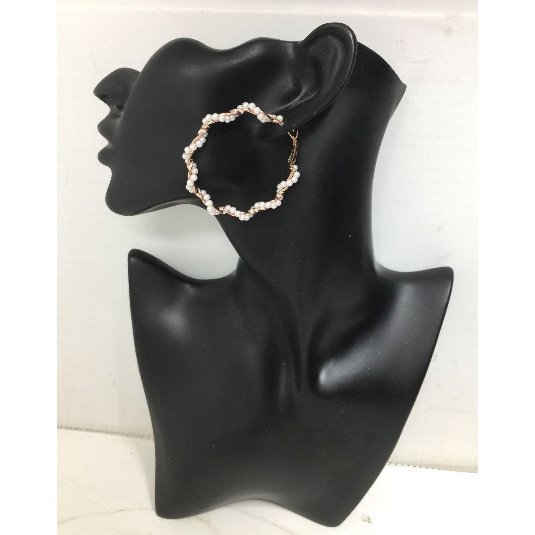 Other Women's Rose Gold Twisted Hoop Earrings with White Faux Pear Size ONE SIZE - 1 Thumbnail