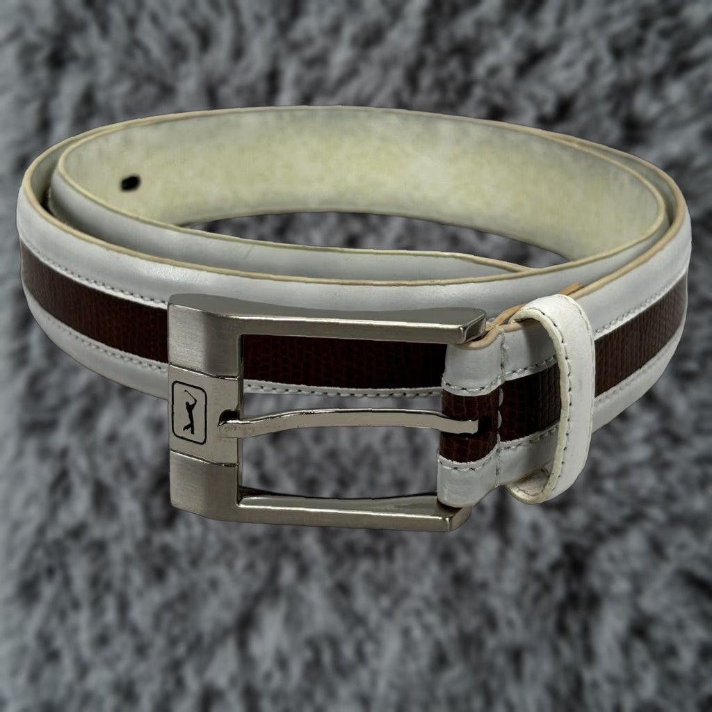 PGA Tour VINTAGE PGA Tour Belt Leather Men 36 White Brown Belt, Leather, PGA Tour, Men, 36, Brown White, Holes wear (as-is) Size 36 - 1 Thumbnail