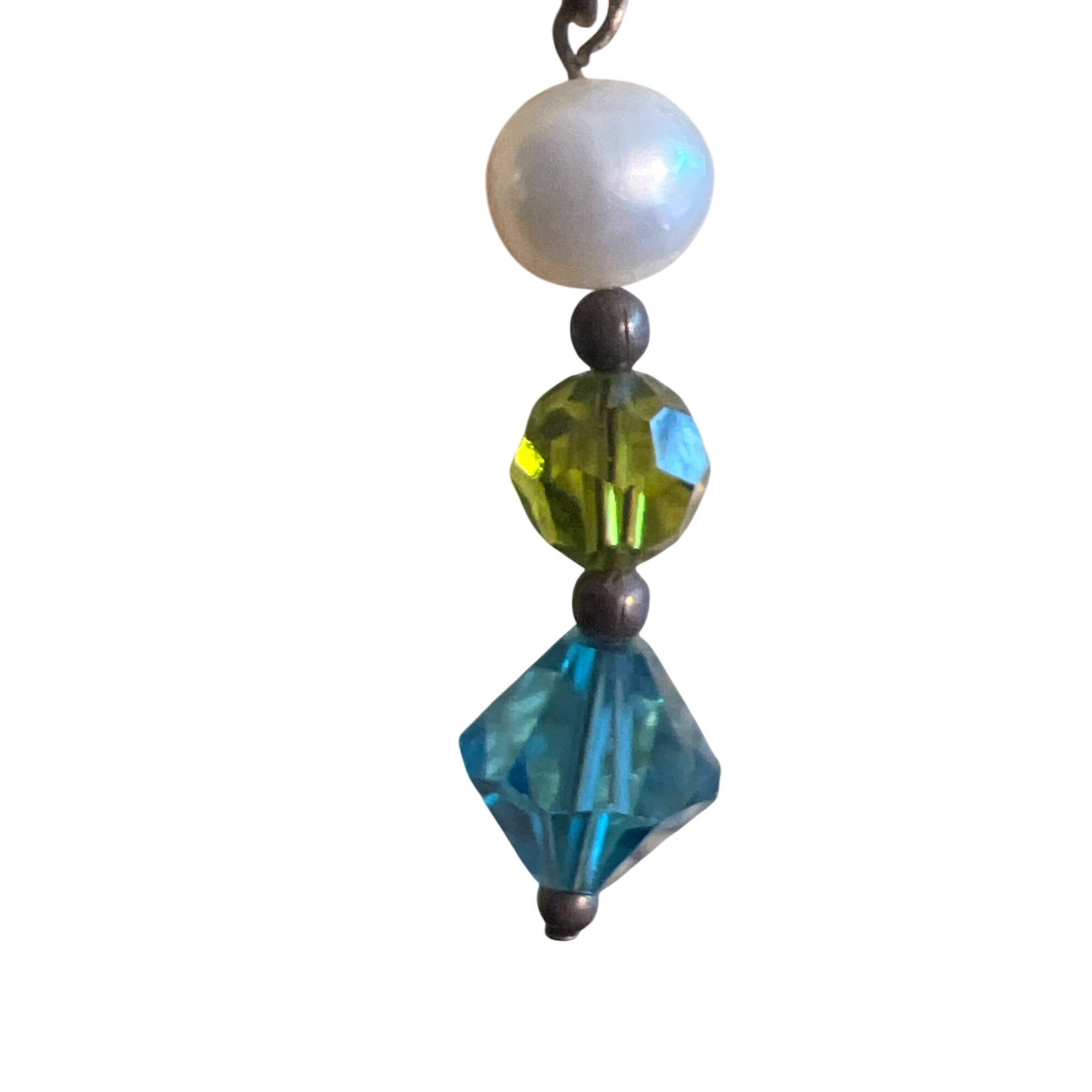 Other Vintage Sterling Silver Dangle Earrings Pearl Blue Green Cry Size ONE SIZE - 2 Thumbnail
