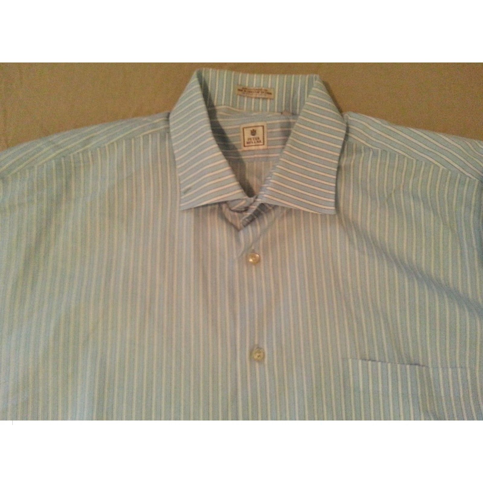 Peter Millar Peter Millar Dress Shirt Mens L Large Blue Stripes Cotton Long Sleeve Button Shirt Size 42R - 3 Thumbnail