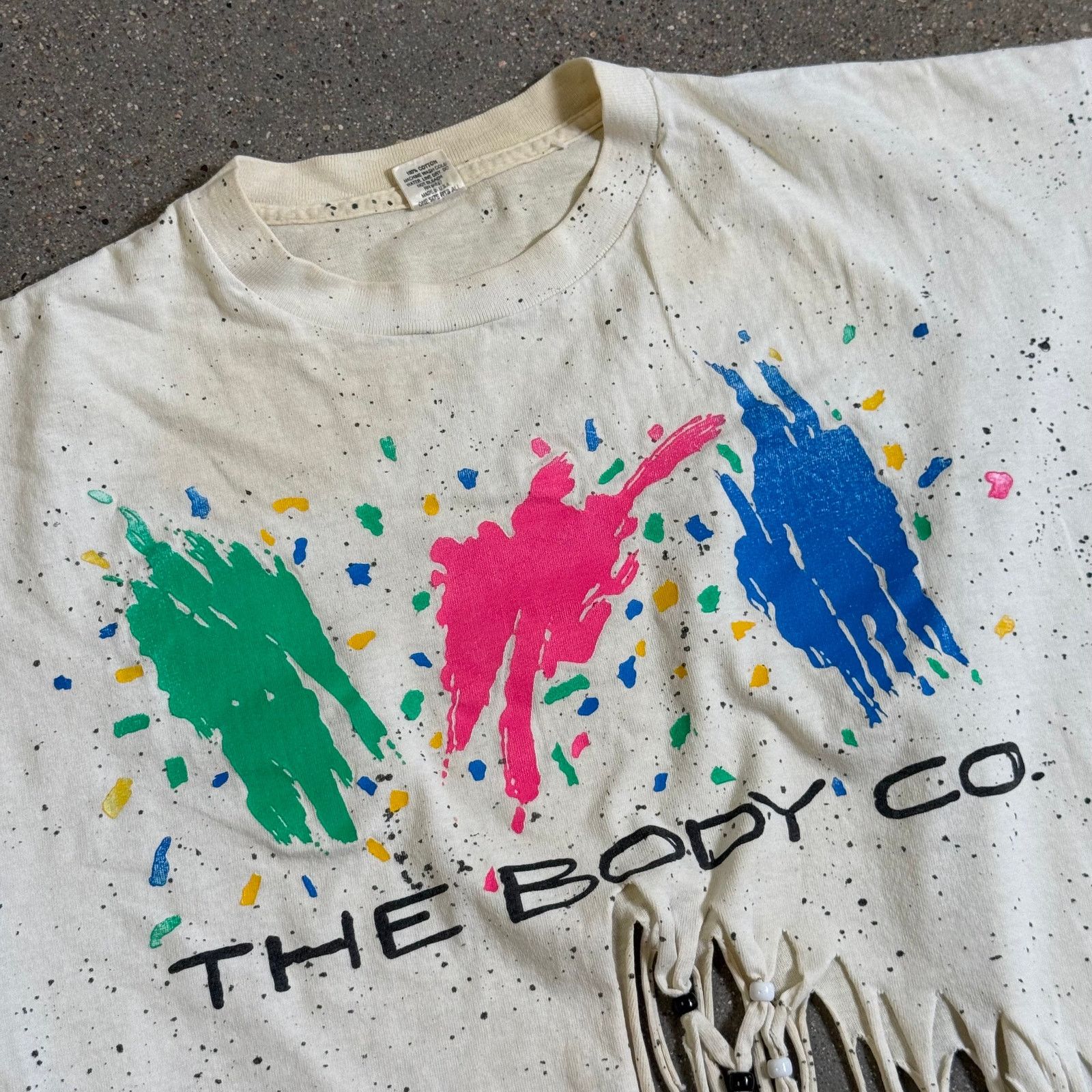 Vintage Vtg 80s The Body Co Women's Neon Splatter Shirt Fringe OSFA Size ONE SIZE - 2 Thumbnail