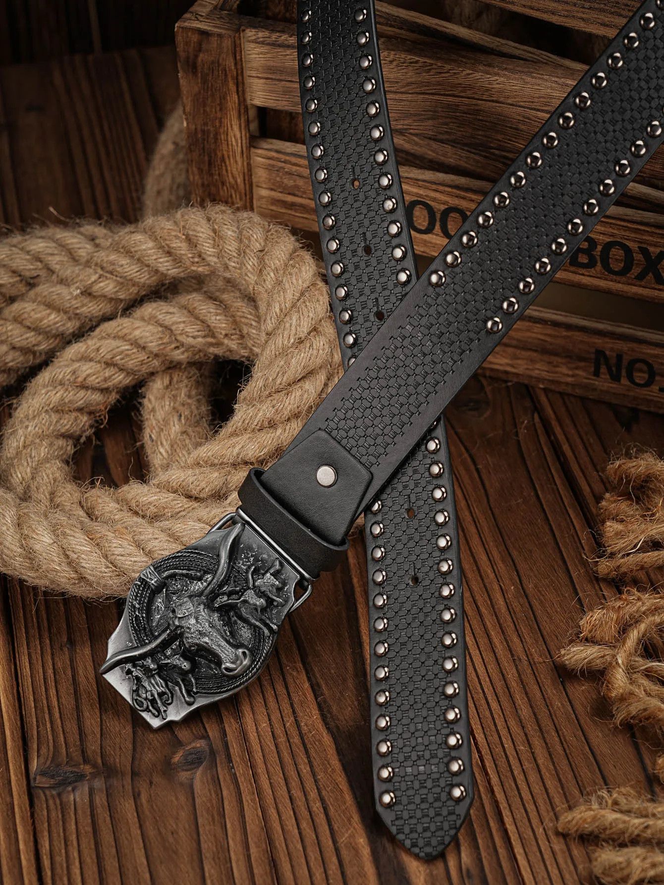 Other Waist Strap Bull Decoration Floral Jeans Leather Belt Size ONE SIZE - 2 Thumbnail