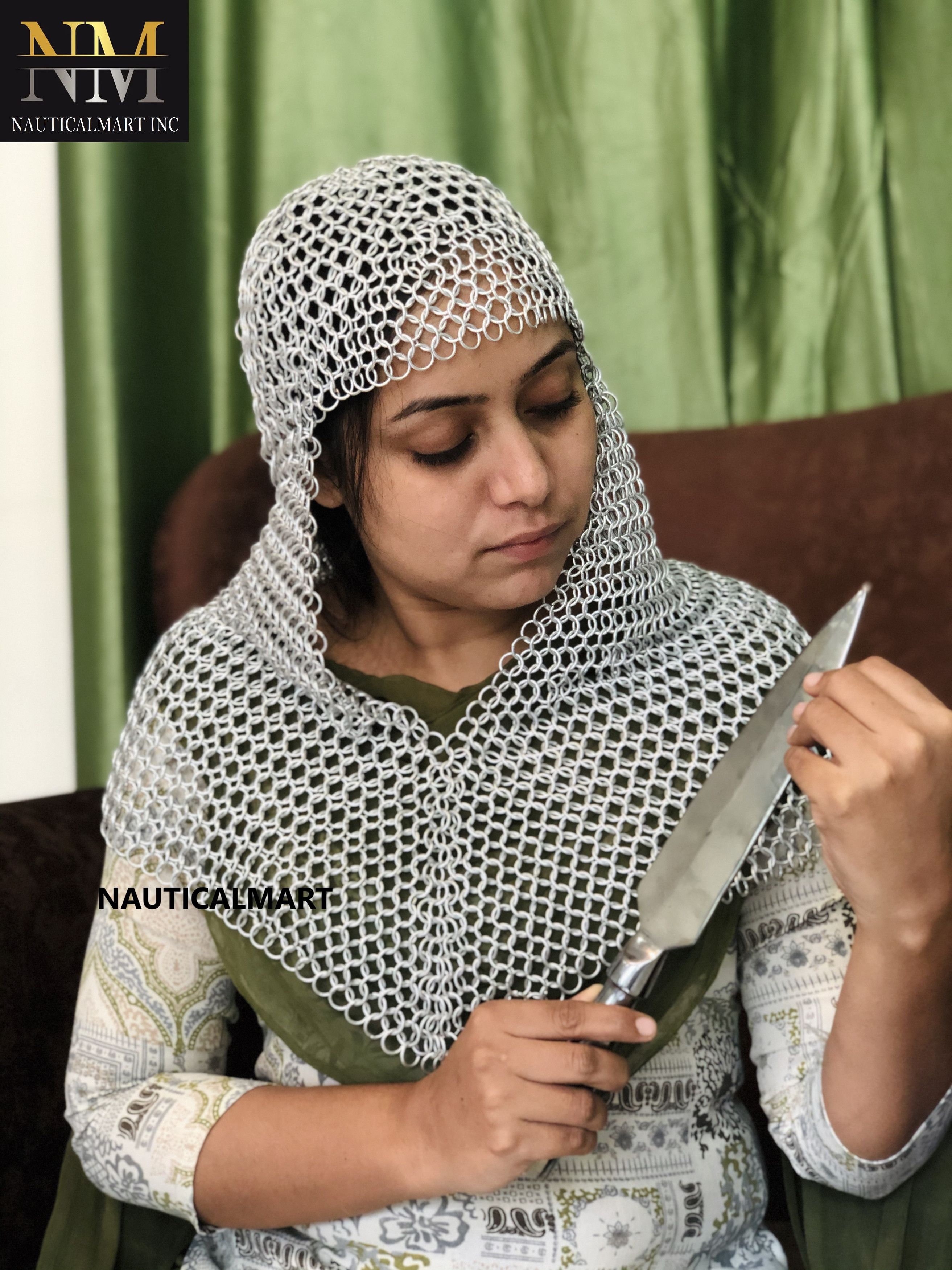 Other Medieval Women Aluminium Chain Mail Hood Size ONE SIZE - 2 Thumbnail