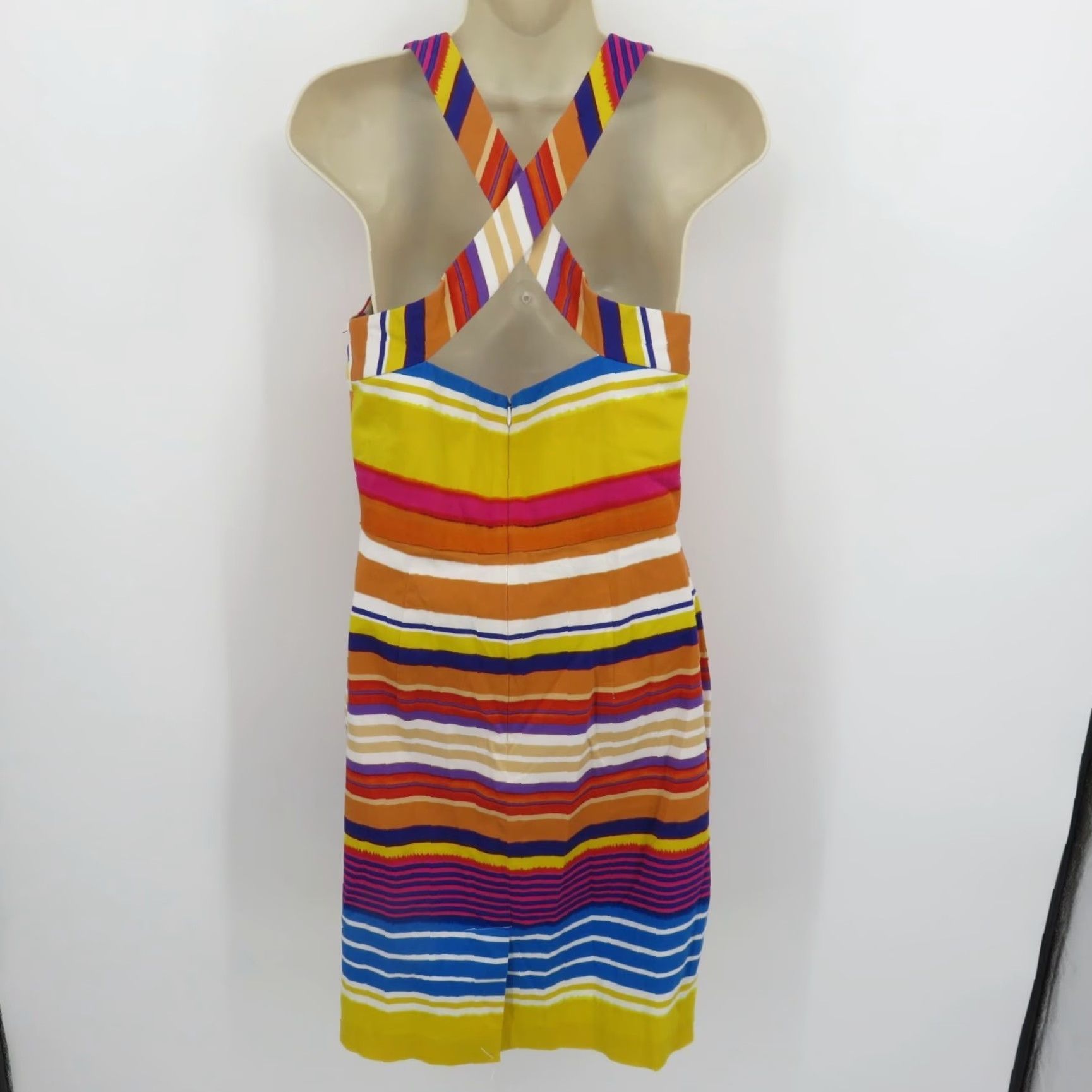 Calvin Klein Calvin Klein Women 10 Multicolor Stripe Sweetheart Sheath Dress Cross Straps Size L / US 10 / IT 46 - 4 Thumbnail