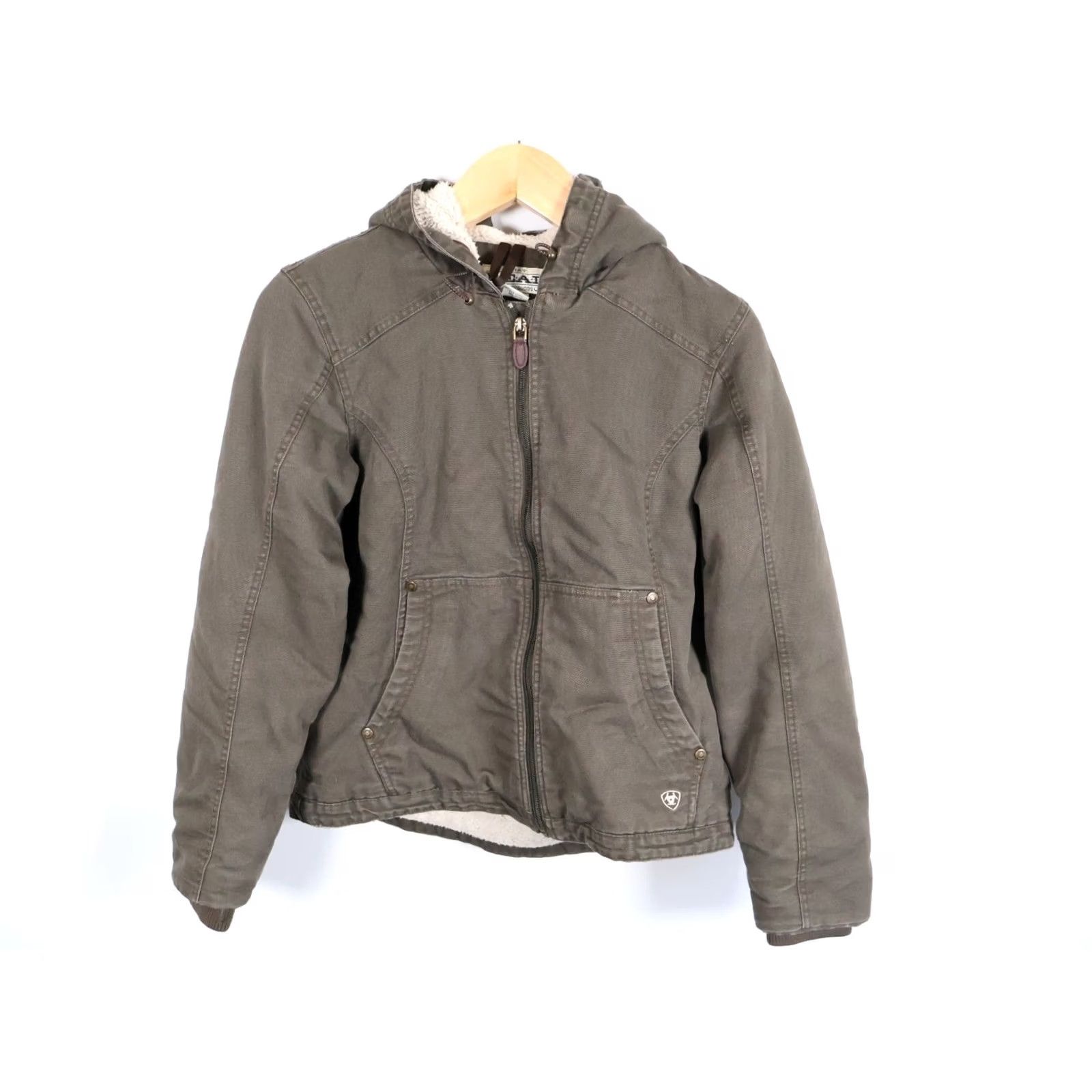 Ariat Ariat Jacket Women’s Medium Green Hooded Sherpa Lined Canvas Full Zip Shirt Coat? Size M / US 6-8 / IT 42-44 - 4 Thumbnail