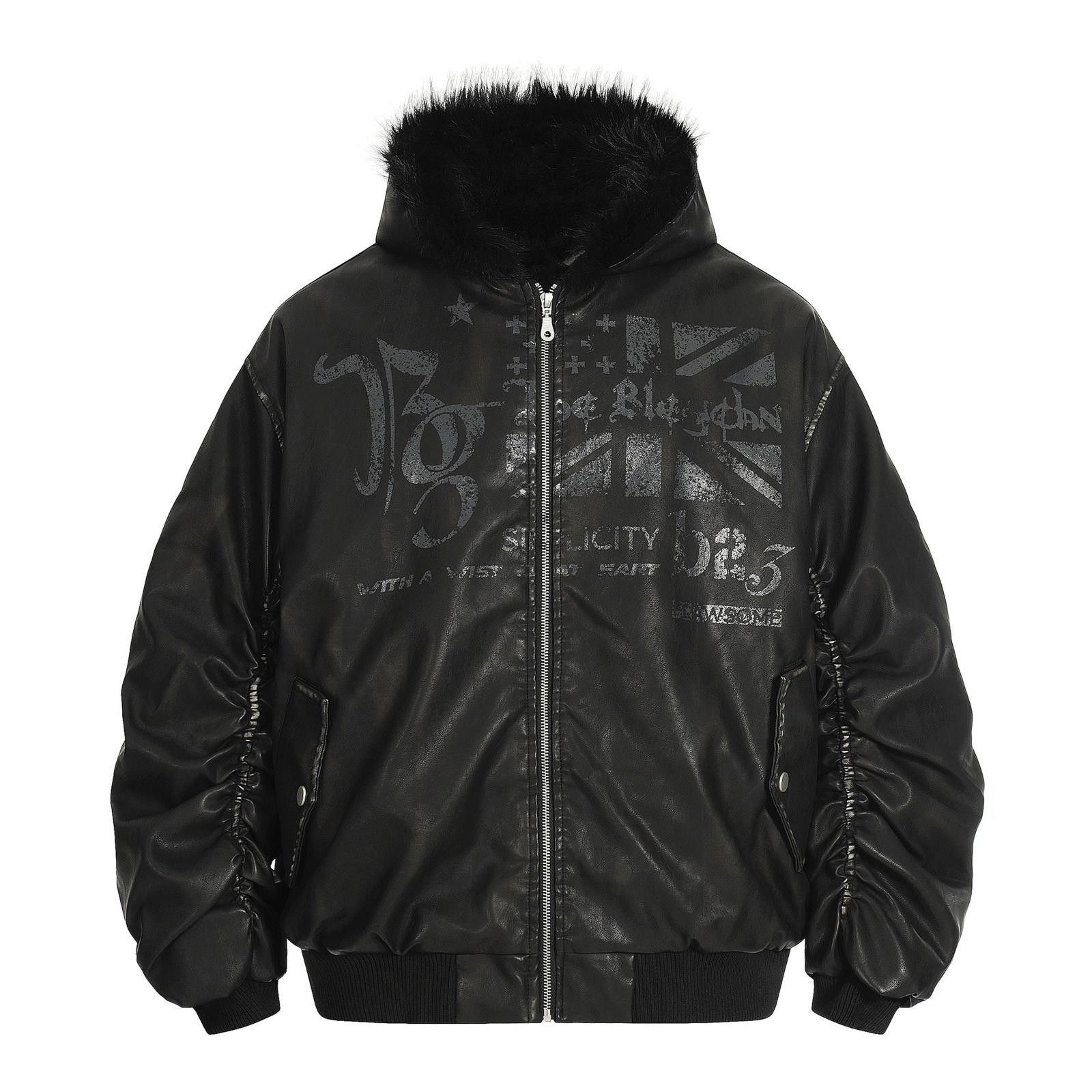 Japanese Brand Black Faux Leather Bomber Jacket with Fur Collar Size US L / EU 52-54 / 3 - 5 Thumbnail