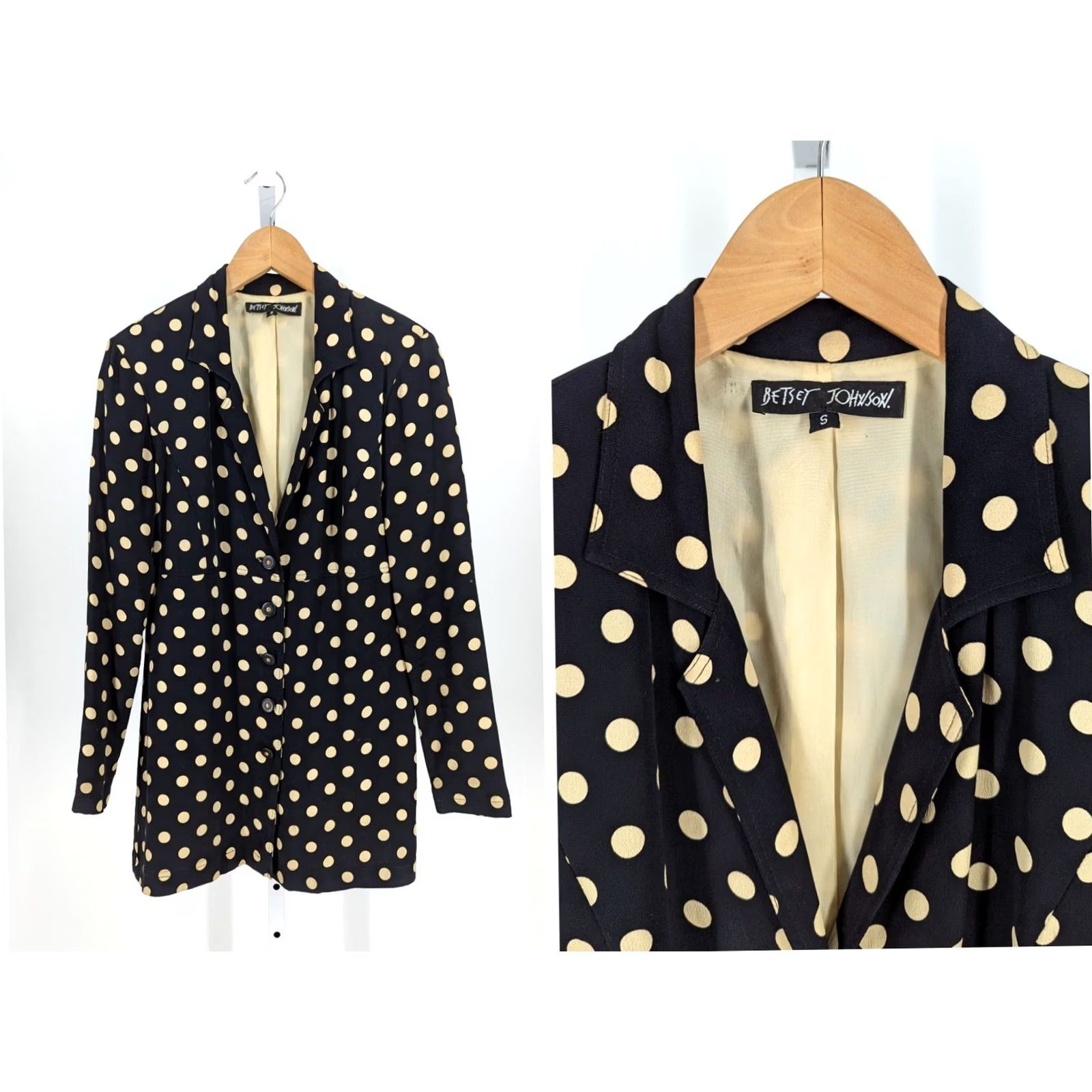 Betsey Johnson VINTAGE Betsey Johnson Polka Dot Navy Paneled Jacket Oversized Small USA 36 Womens 90s Jacket Size S / US 4 / IT 40 - 2 Thumbnail