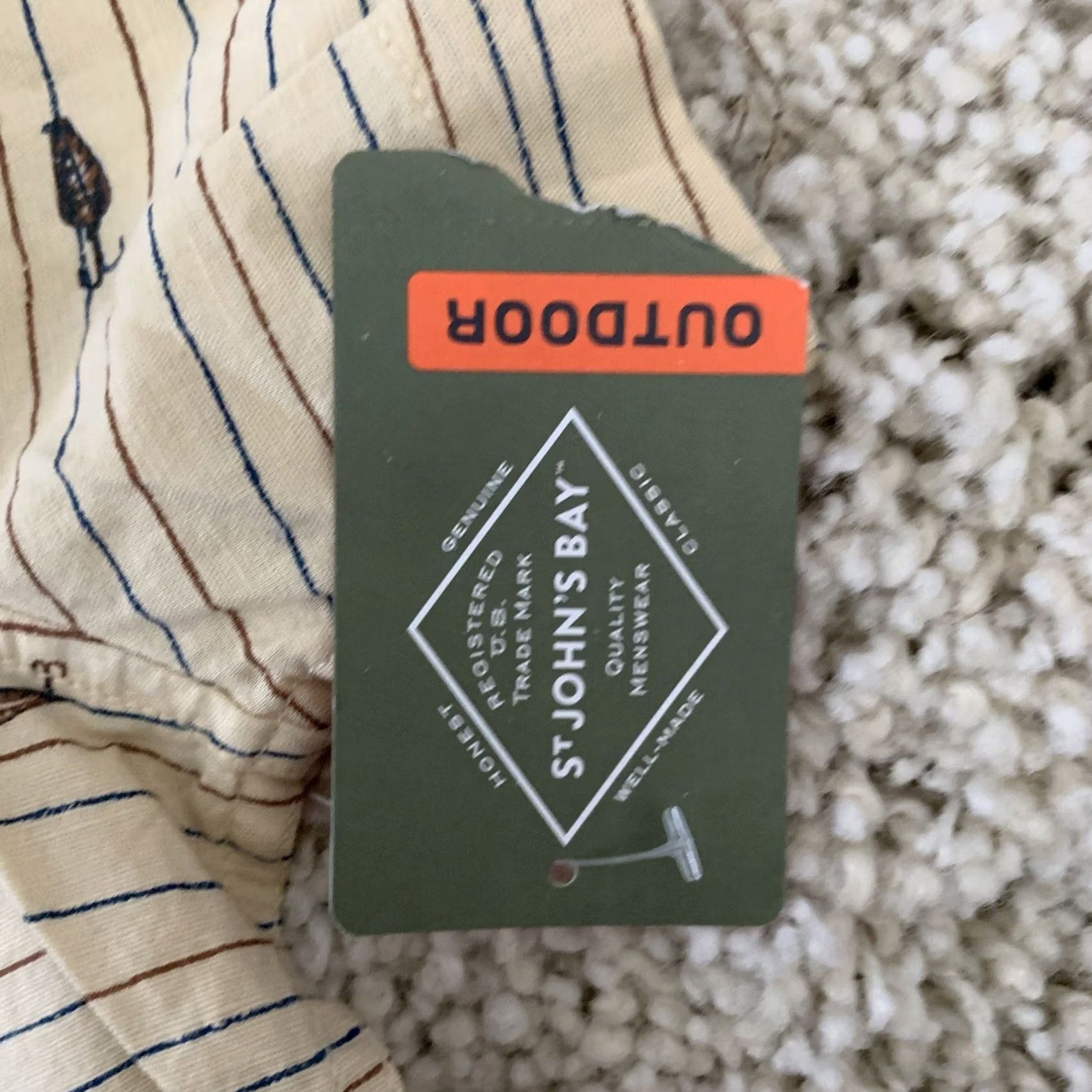 Vintage St Johns Bay Outdoor Camp Shirt Mens Medium Linen Blend Ivory Fishing Lures NEW Size US M / EU 48-50 / 2 - 4 Thumbnail