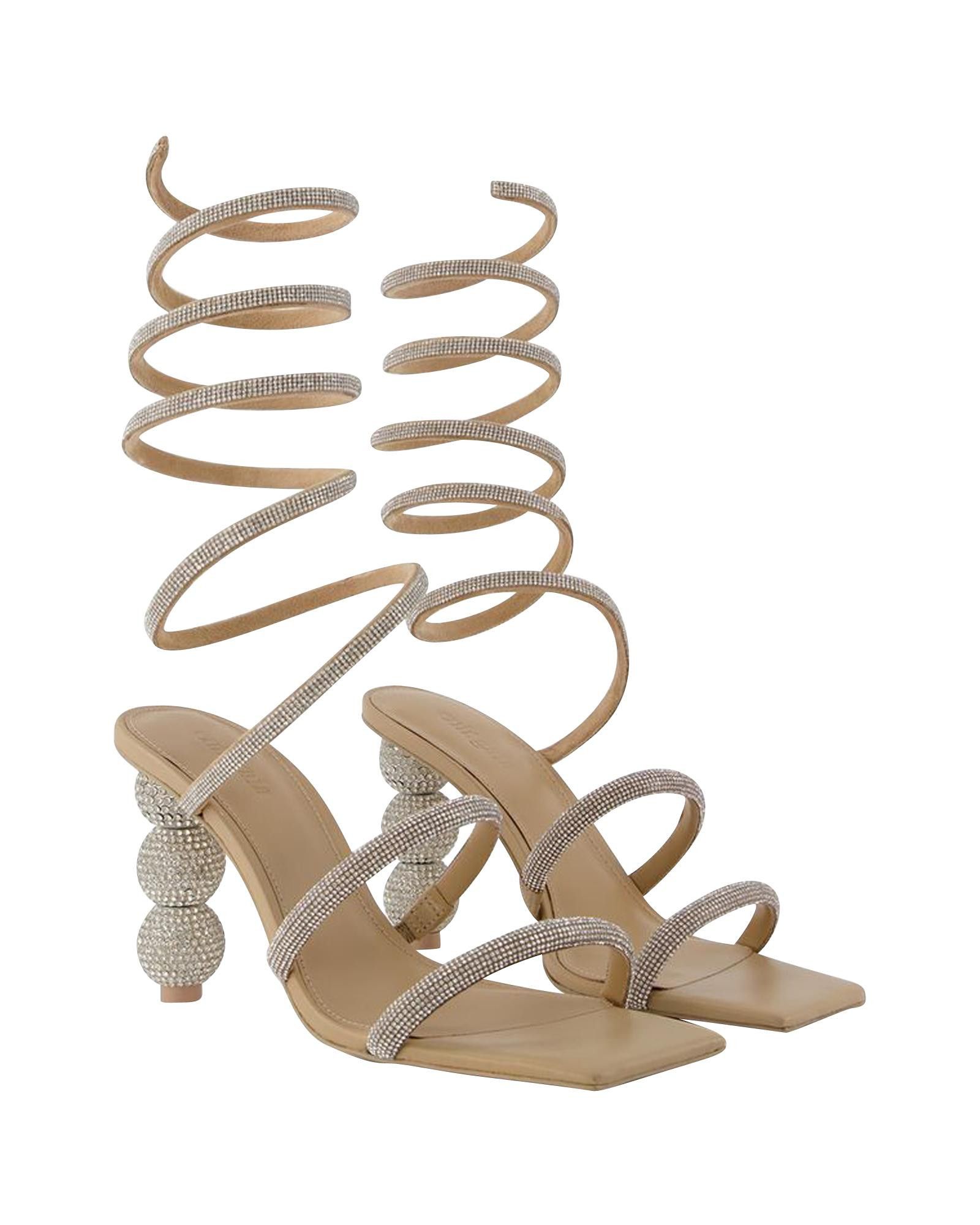 image of Cult Gaia Crystal-Embellished Architectural Heel Shoesed Sandals in Metallic, Women's (Size 7)