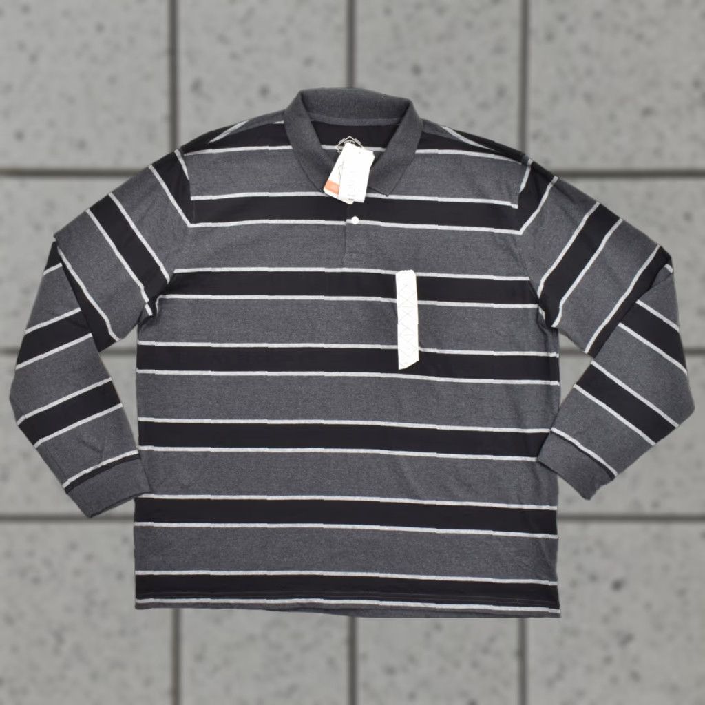 Vintage St. John's Bay Polo Shirt Men's XXL Legacy Sueded Jersey Striped Long Sleeve Gray Black Button Collared Casual Golf Super Soft Size US XXL / EU 58 / 5 - 1 Thumbnail