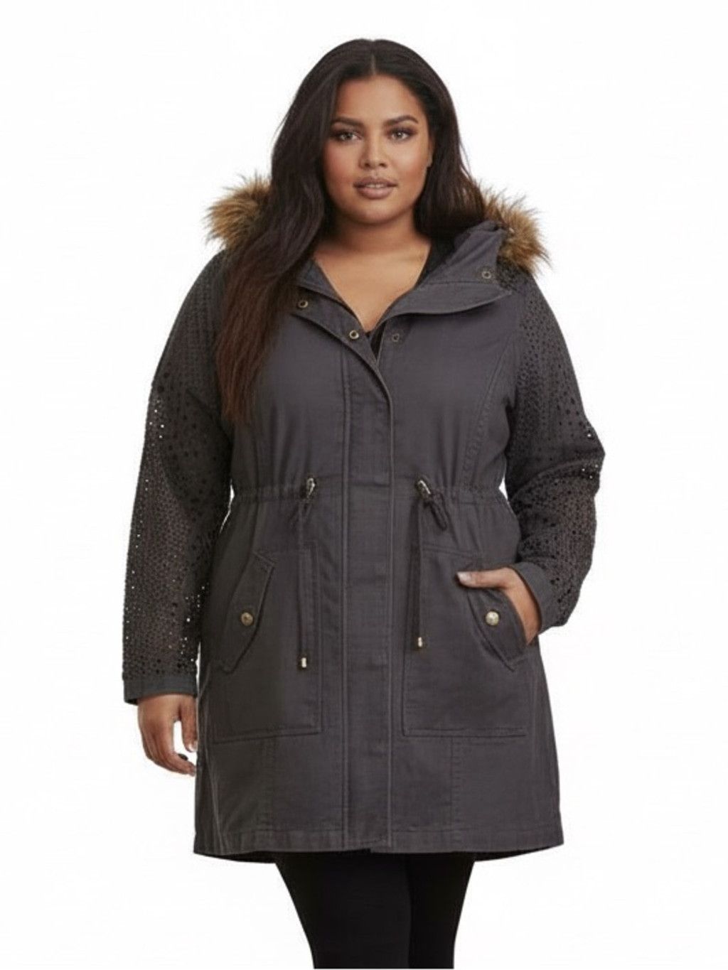 Torrid Torrid Embellished Rhinestone Parka Coat w/ Faux Fur Hood 1 Size XL / US 12-14 / IT 48-50 - 2 Thumbnail
