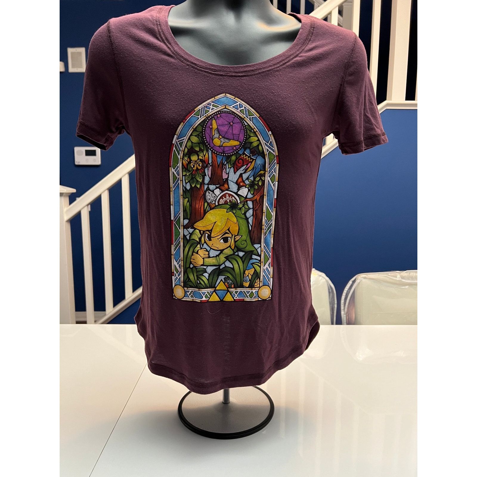 Nintendo Legend Of Zelda Wind Waker Stained Glass Burgandy Shirt Size S / US 4 / IT 40 - 1 Thumbnail