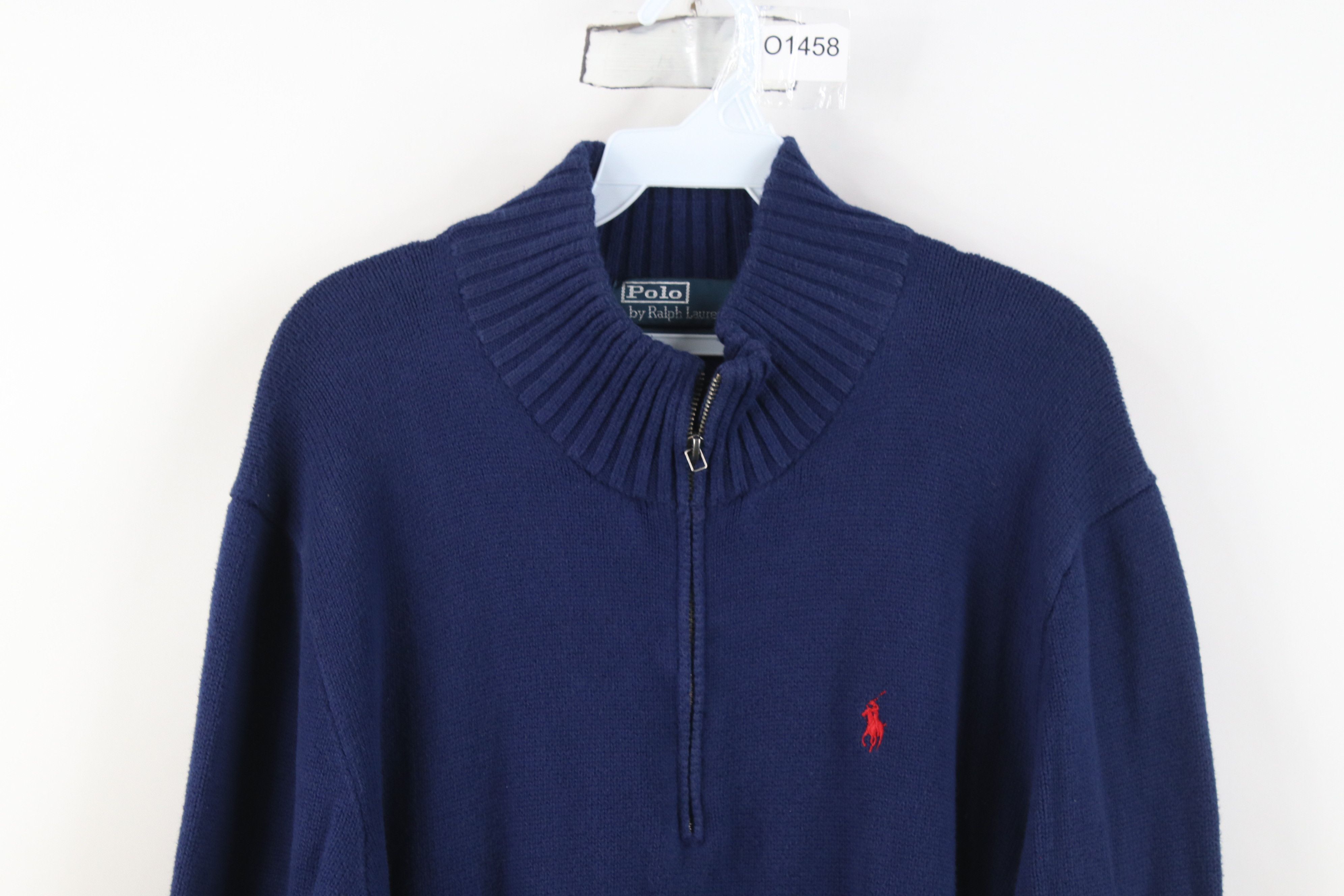Polo Ralph Lauren Vintage 90s Ralph Lauren Knit 1/4 Zip Pullover Sweater Blue Size US L / EU 52-54 / 3 - 2 Thumbnail