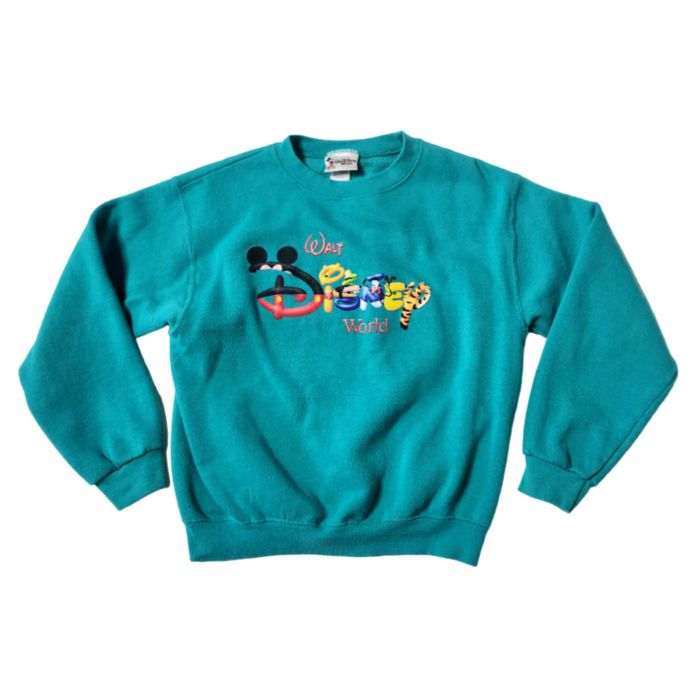 Disney VTG Walt Disney World Youth L Crewneck Sweatshirt Boys Girls Teal  Pullover Kids