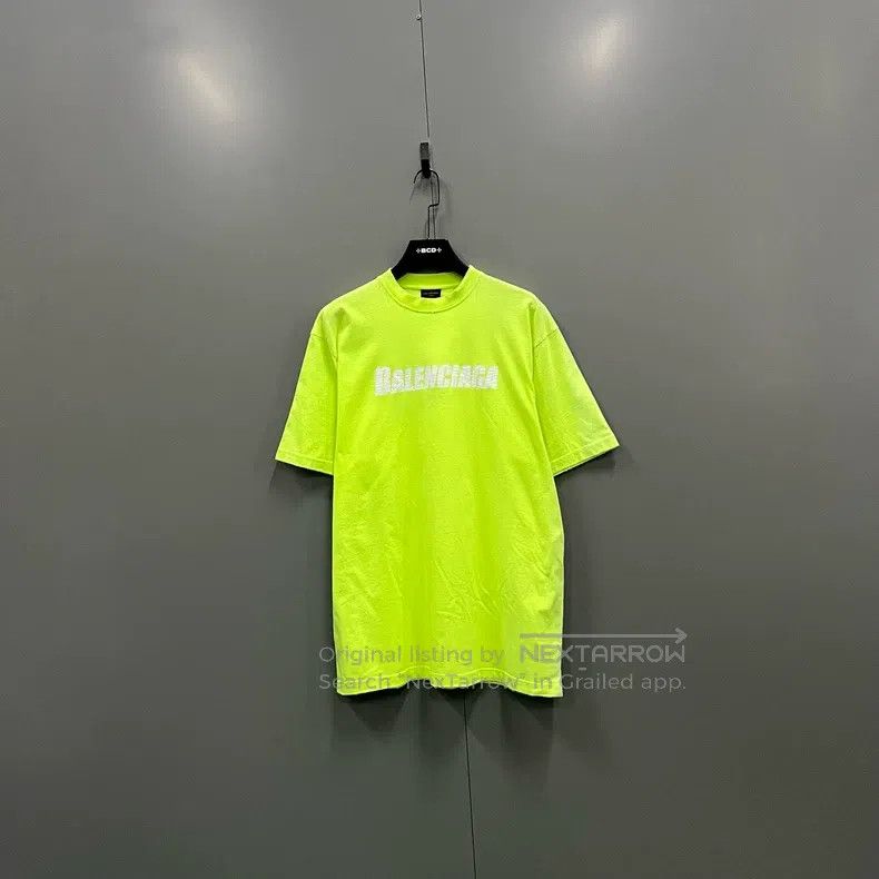 Balenciaga Fluorescent Yellow Logo Printed Short Sleeve