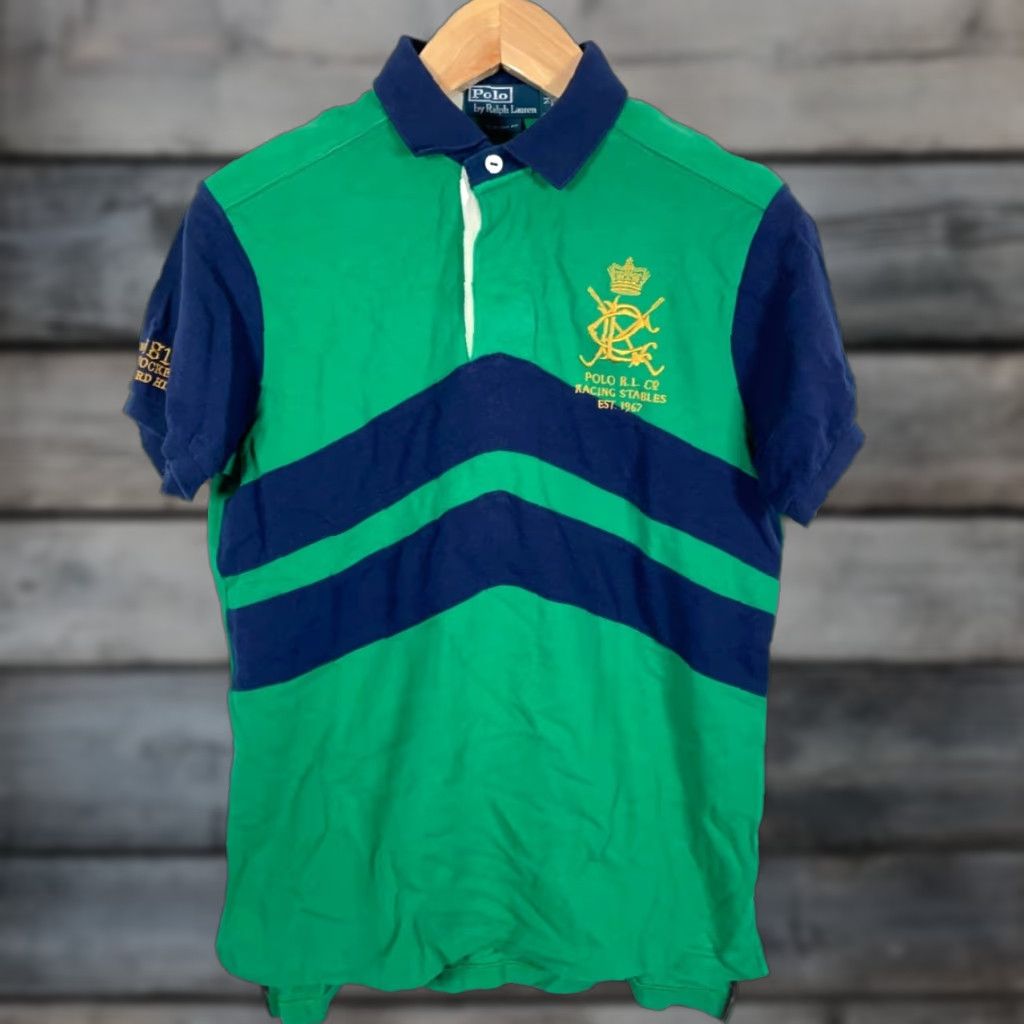 Polo Ralph Lauren Polo Ralph Lauren Polo Shirt Men Medium Green Blue Embroidered Custom Fit 90s Retro Horse Equestrian Cord Size US M / EU 48-50 / 2 - 1 Thumbnail