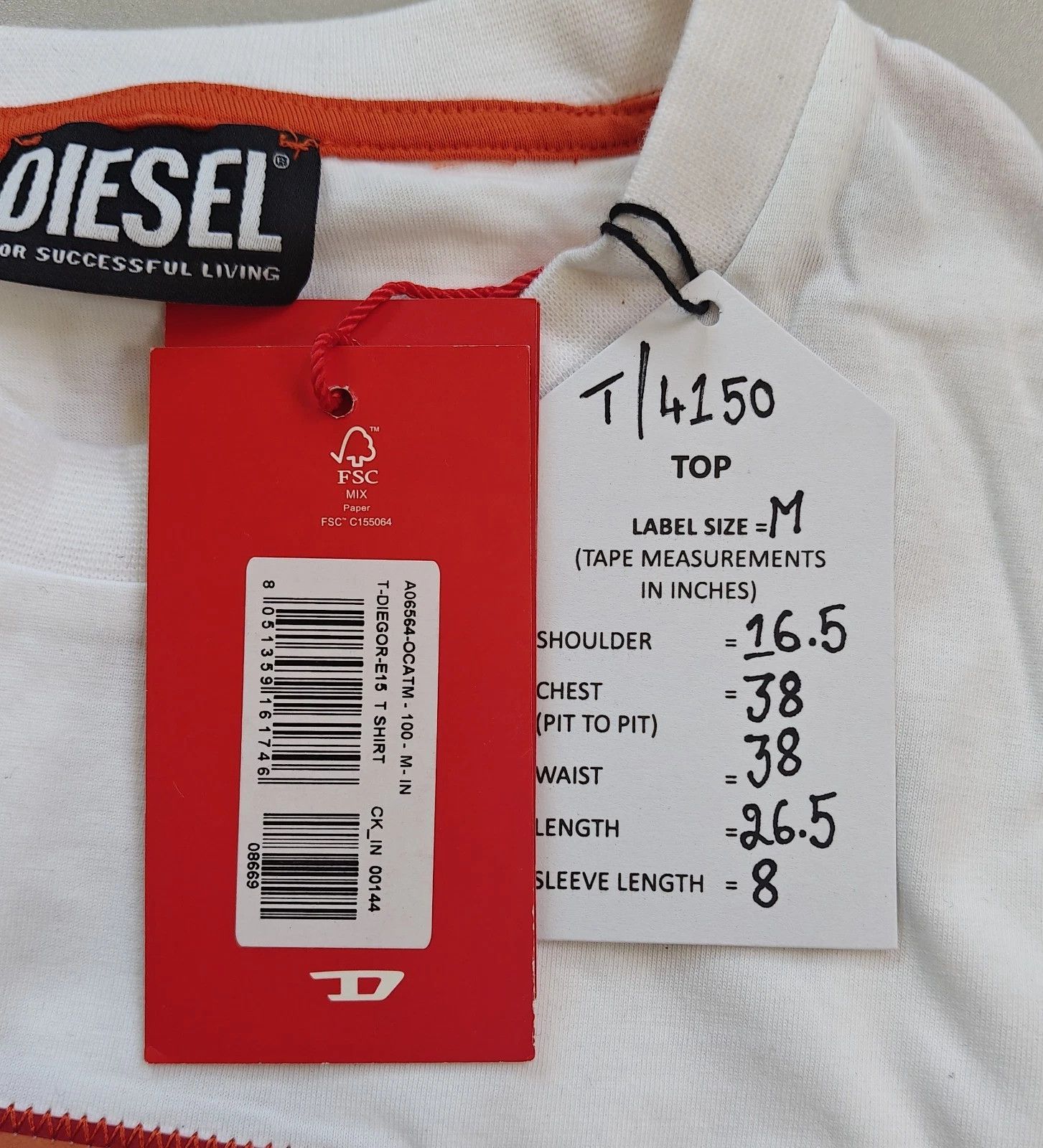 Diesel DIESEL White T-Shirt With Logo Patch T 4150 Size US M / EU 48-50 / 2 - 5 Thumbnail