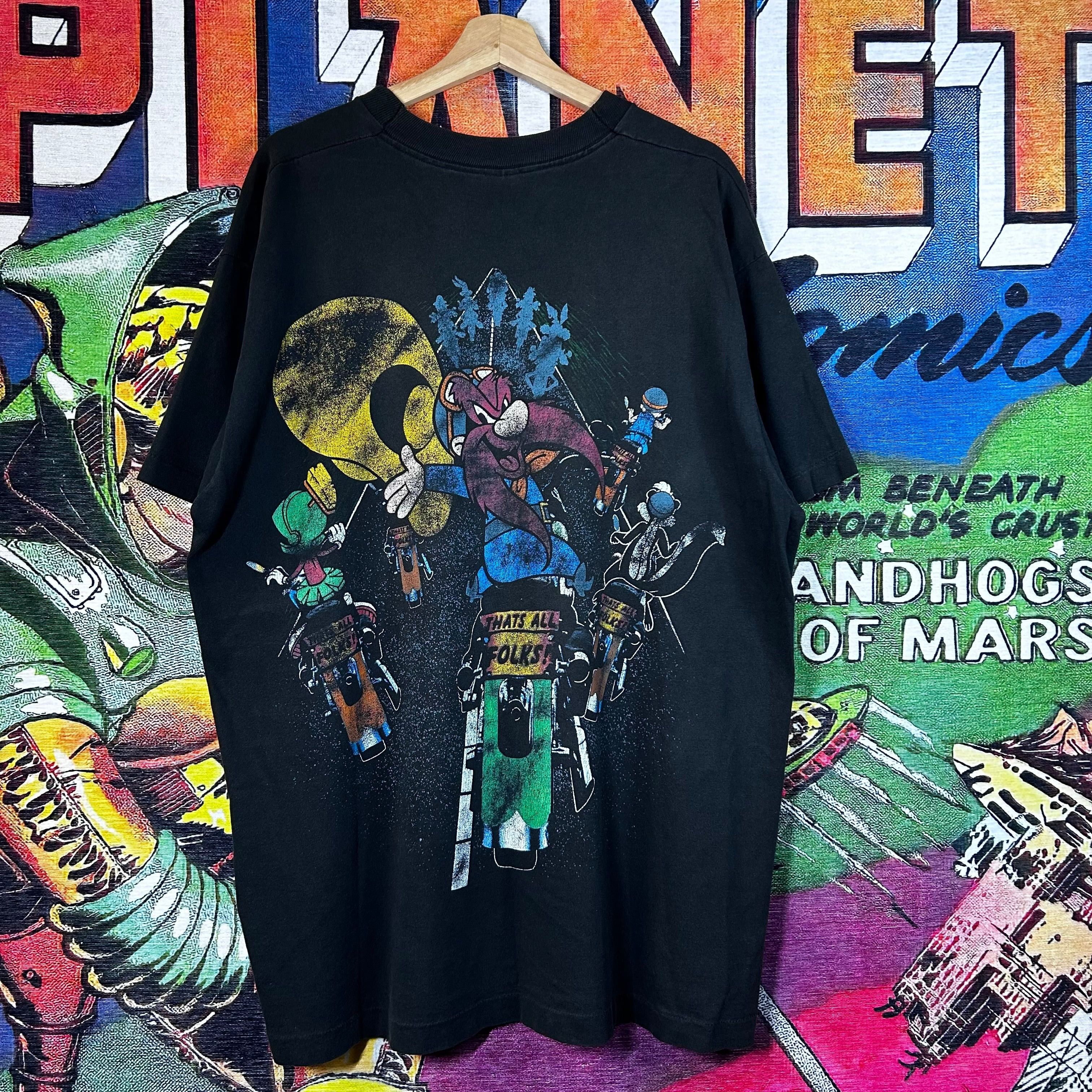 Warner Bros Vintage 90s 1993 Looney Tunes Motorcyclists Tee Size XL Size US XL / EU 56 / 4 - 2 Thumbnail