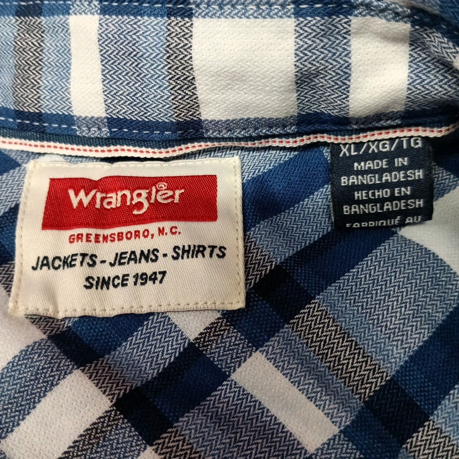 Wrangler Wrangler Slim Fit Woven Twill Button Shirt Men XL Blue Plaid Size US XL / EU 56 / 4 - 4 Thumbnail