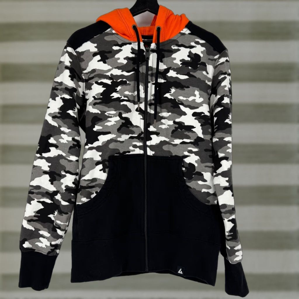 Vintage American Giant Full Zip Hoodie Mens Camouflage Fleece Heavyweight Streetwear Pockets Logo Zipper Black Gray Orange S SMALL Size US S / EU 44-46 / 1 - 1 Thumbnail