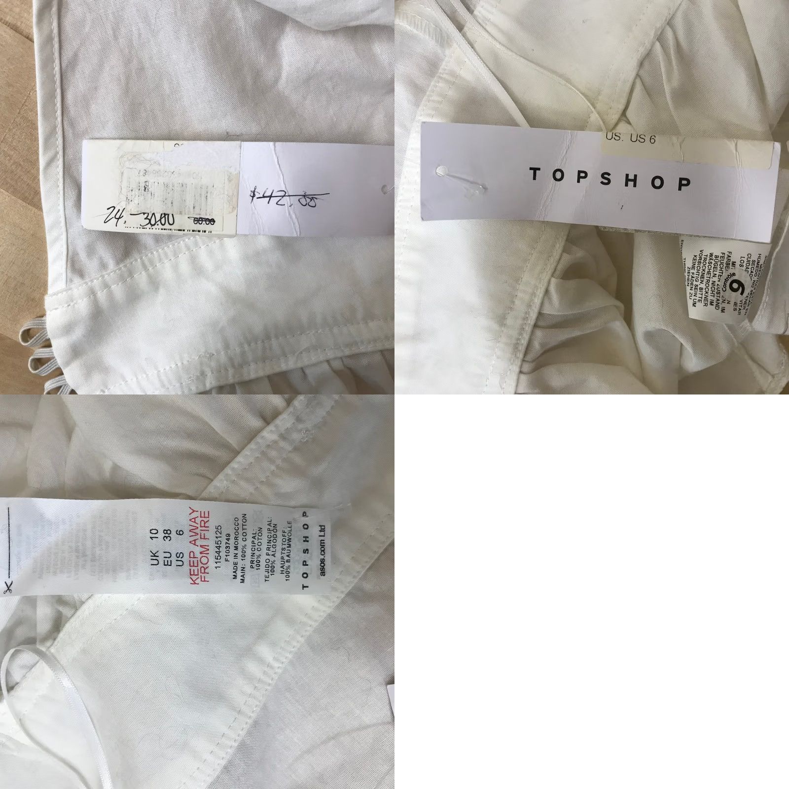 Topshop TOPSHOP White Puff Sleeve Peplum V-Neck Button Back Blouse Top US 6 UK 10 Size M / US 6-8 / IT 42-44 - 8 Thumbnail