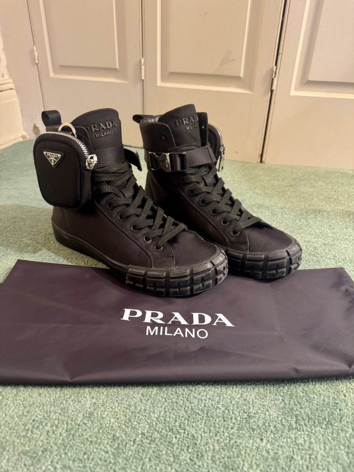Prada Hi-Top Sneakers w/ Triangle Pouch Size US 7.5 / EU 40-41 - 1 Thumbnail