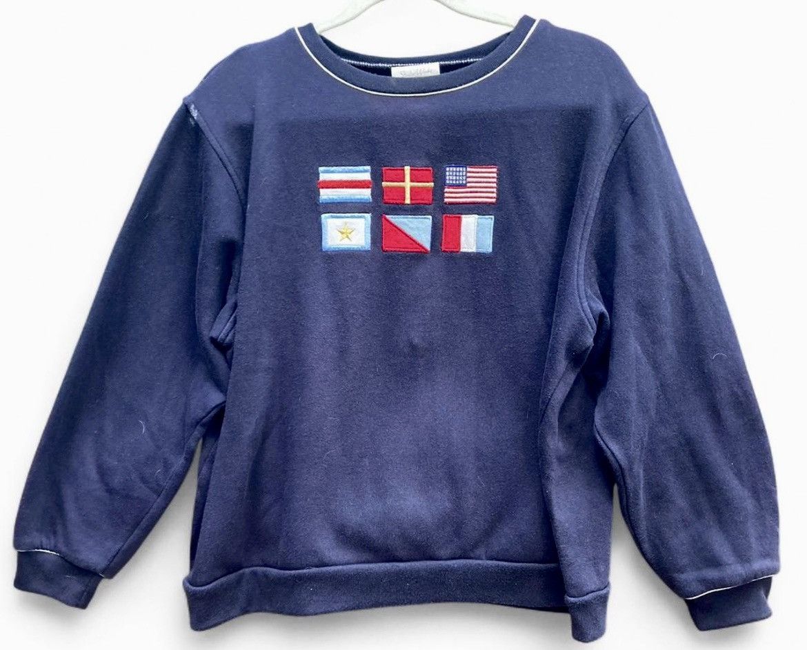 Nautica Vintage 80s Shadewell Navy Nautical Flags Embroidered Sweat Size US L / EU 52-54 / 3 - 1 Thumbnail